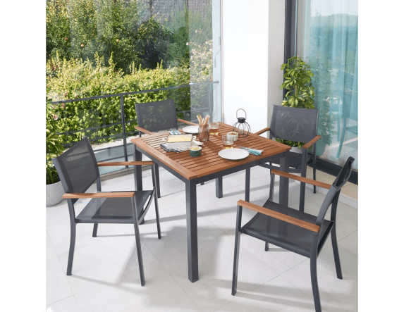 Bricocenter BRICOCENTER ORIS NATERAL TABLE 4 SPAINS ALU SQUARE. Eucalyptus wood top 89x89xh74.6