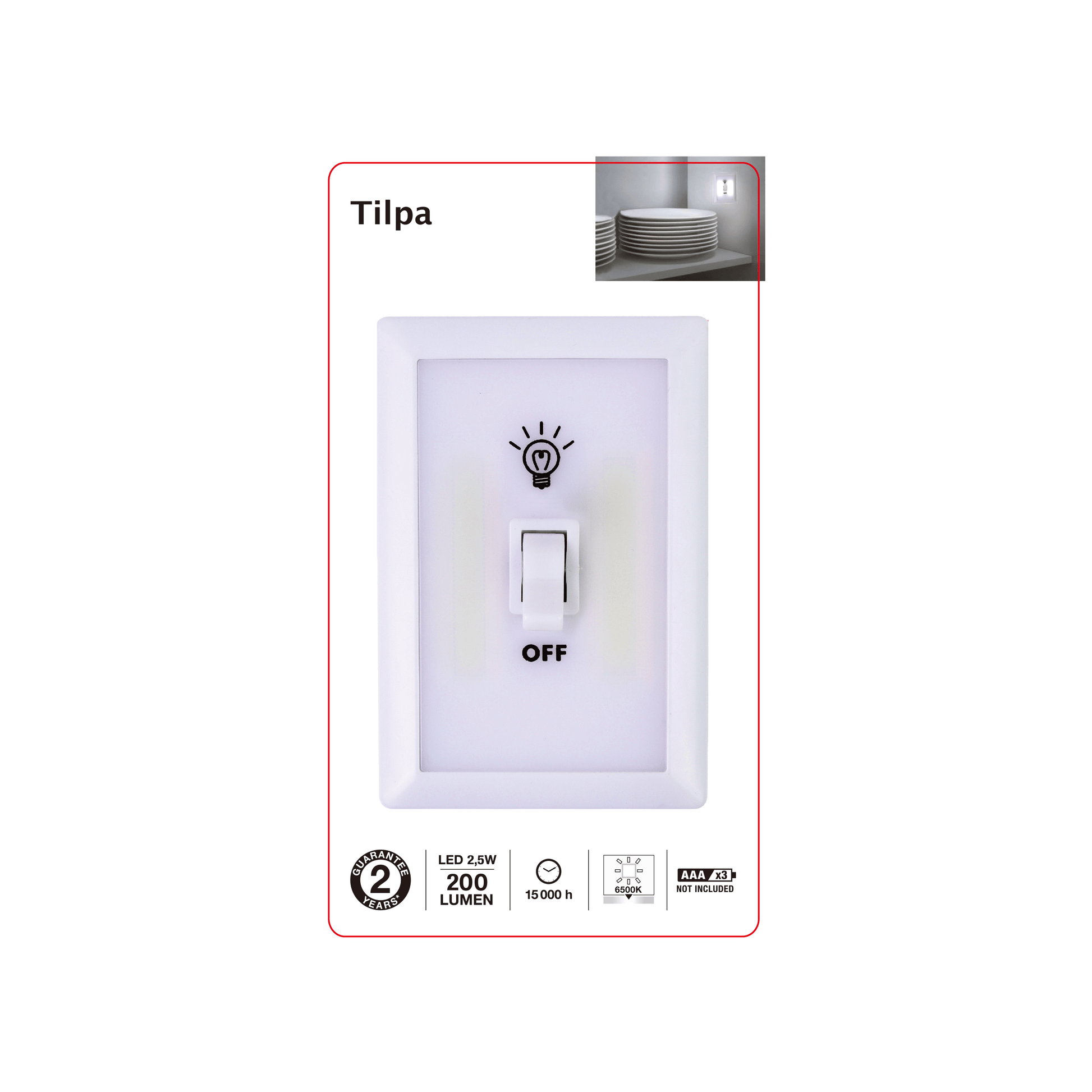 Bricocenter TILPA POINT LIGHT PLASTIC WHITE 11,5 CM LED COLD LIGHT WITH BATTERY WITH SWITCH