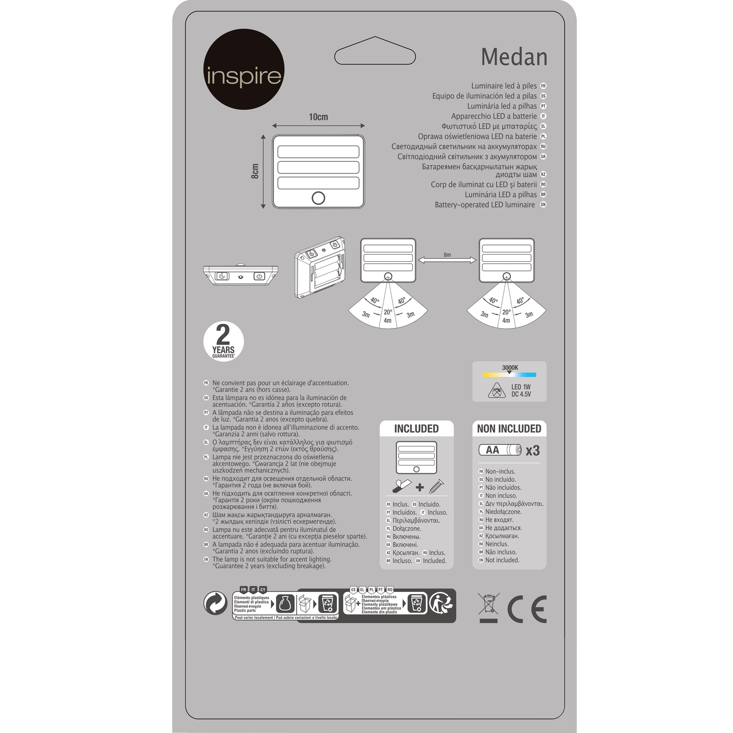 Bricocenter MEDAN PLASTIC MARKER KIT SILVER 8 CM LED 1W WARM LIGHT WITH BATTERY WITH SENSOR