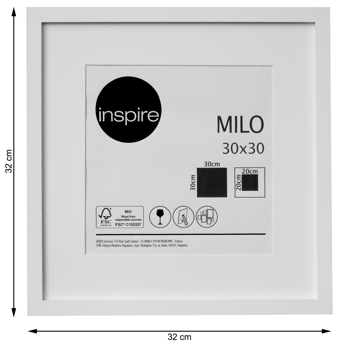 MILO FRAME 30X30 CM WOOD WHITE - best price from Maltashopper.com BR480004772