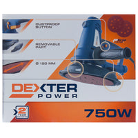 DEXTER POWER 750W ORBITAL SANDER WITH 180 MM BACKING PAD AND VACUUM ATTACHMENT