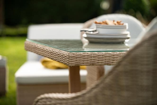MEDENA TABLE NATERIAL 100X200X74 synthetic wicker aluminum and glass - best price from Maltashopper.com BR500012492