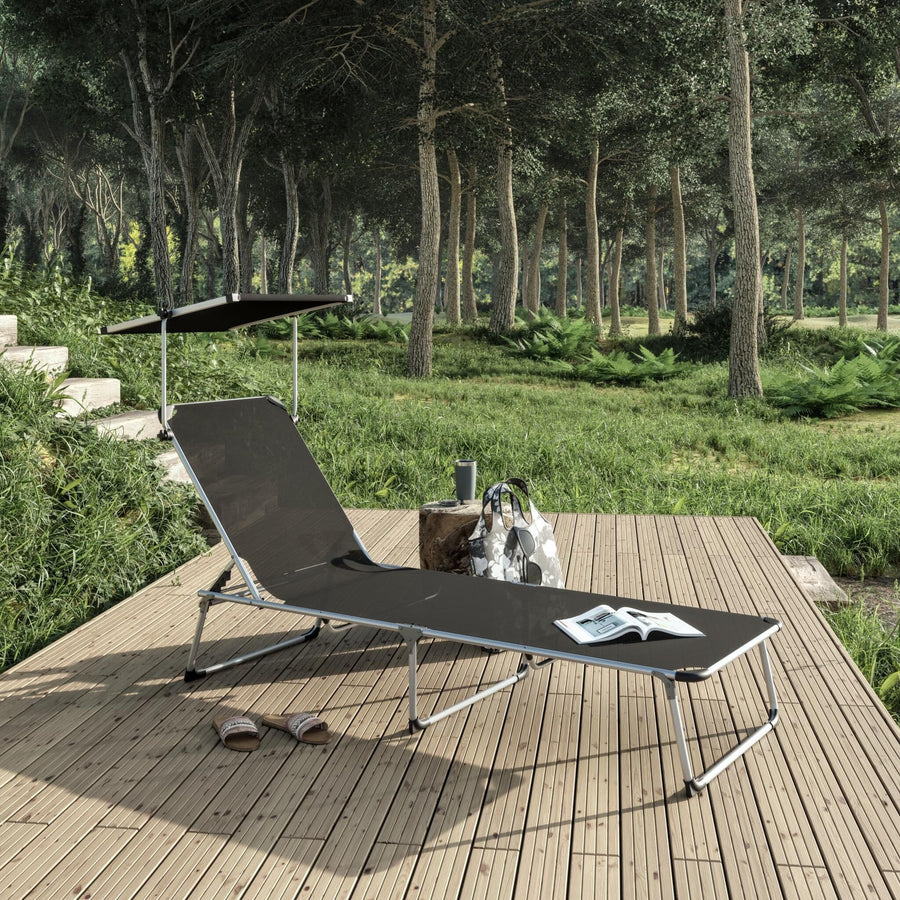 AZUR Folding sunbed with anthracite textile aluminum canopy