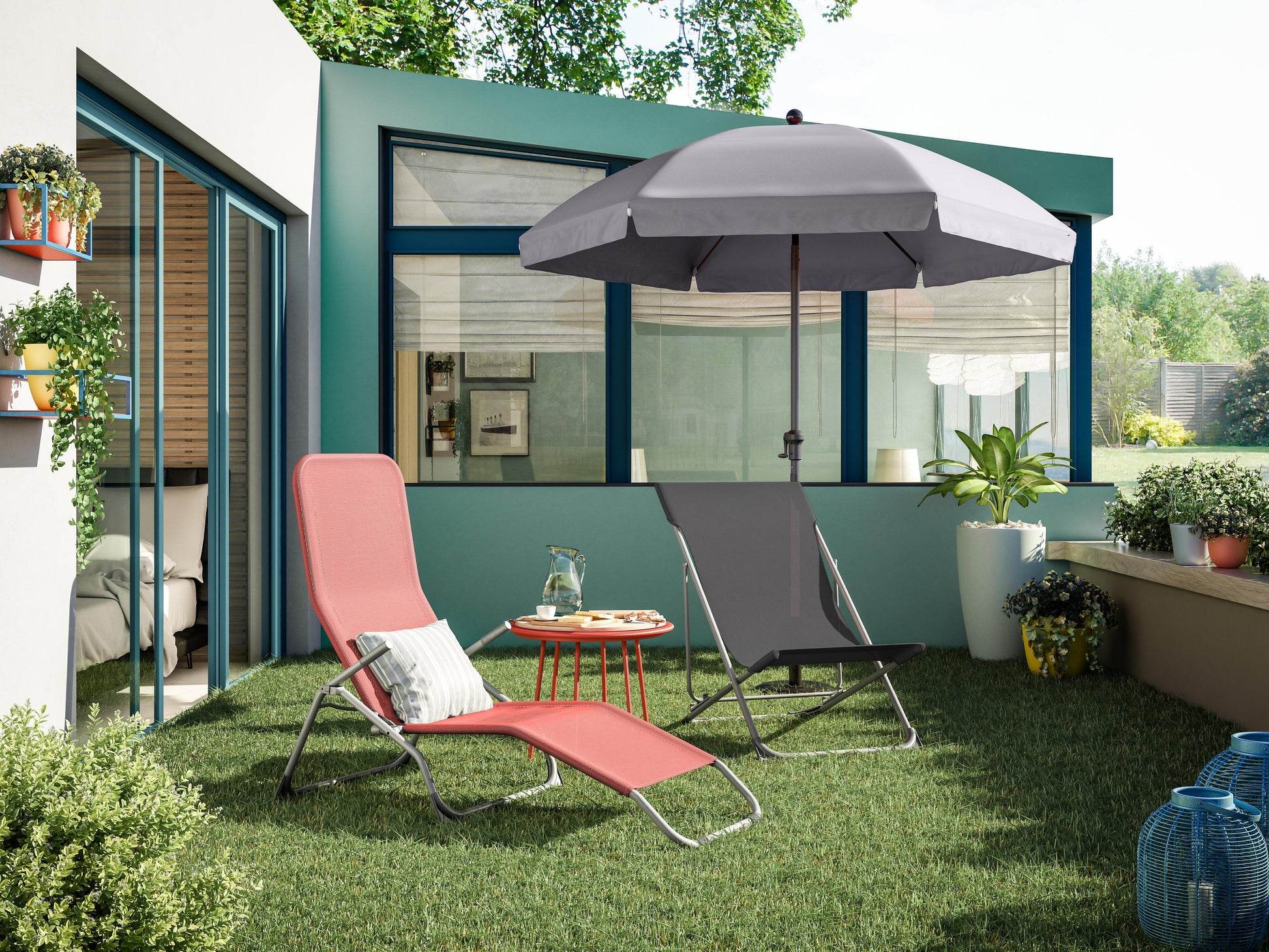 Bricocenter BIGANOS FOLDING RELAX LOUNGER STEEL TEXTILENE ANTHRACITE