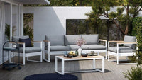 IBIZA -Coffee set, 5seats, sofa, 2 armchairs , table, aluminium, eucalyptus, white - best price from Maltashopper.com BR500012534