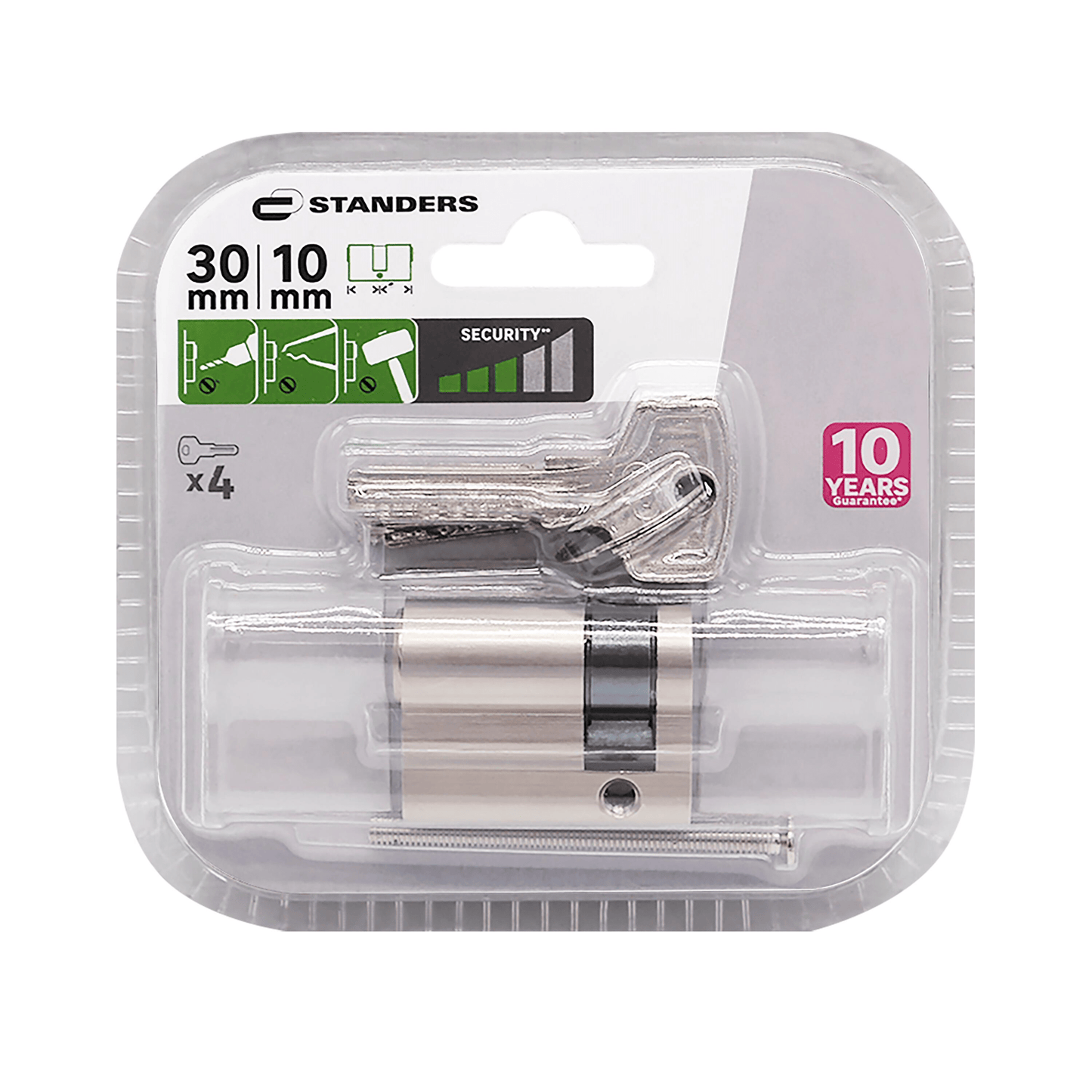 Bricocenter NICKEL-PLATED BRASS CYLINDER STANDERS 30+10MM, KEY/KEY, 4 NICKEL-PLATED STEEL KEYS