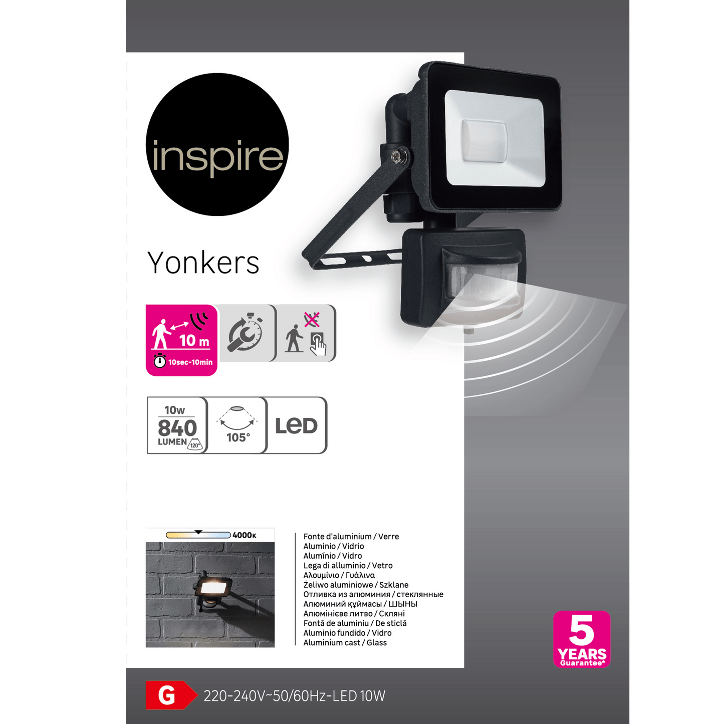 Bricocenter YONKERS ALUMINIUM PROJECTOR BLACK LED10W WITH MOTION SENSOR