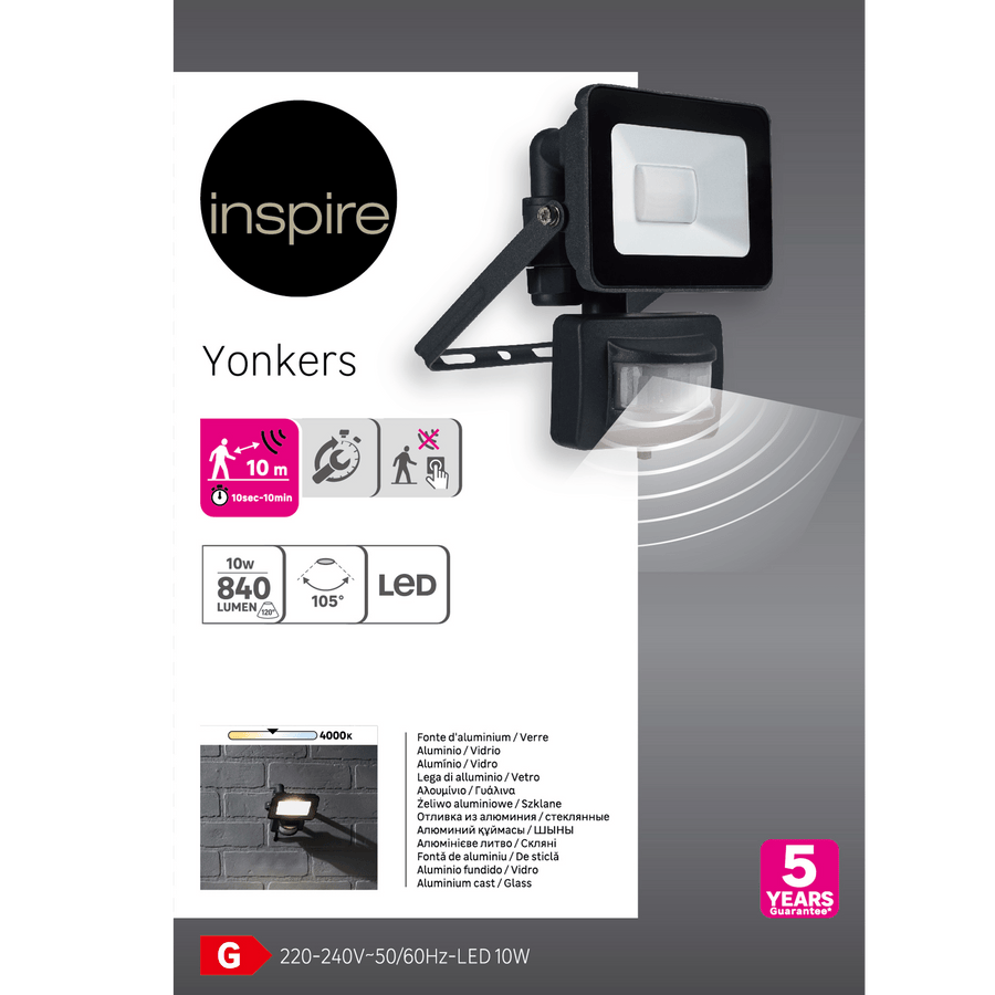 Bricocenter YONKERS ALUMINIUM PROJECTOR BLACK LED10W WITH MOTION SENSOR