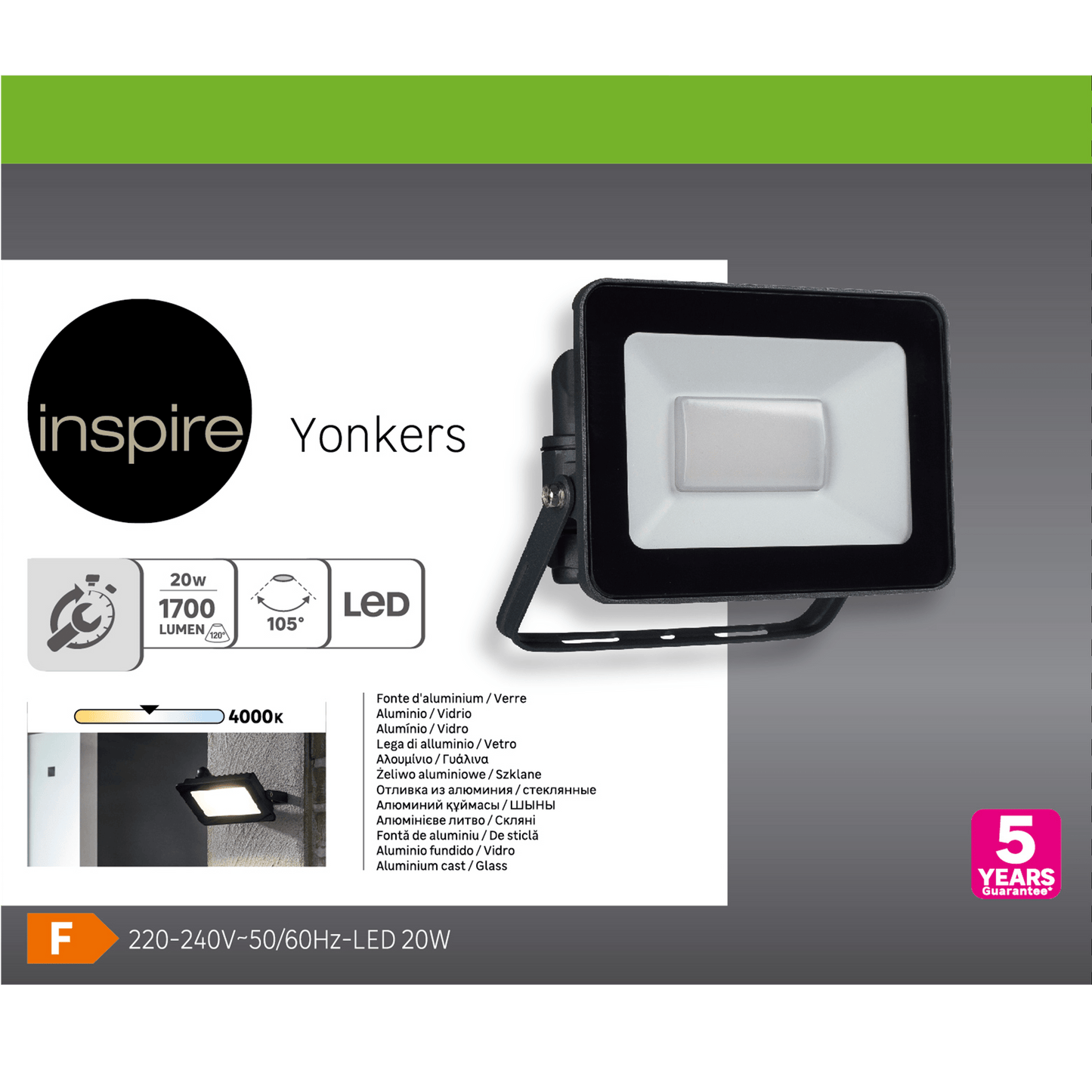 Bricocenter YONKERS PROJECTOR ALUMINIUM GREY 13X6.5 CM LED 20W NATURAL LIGHT IP65