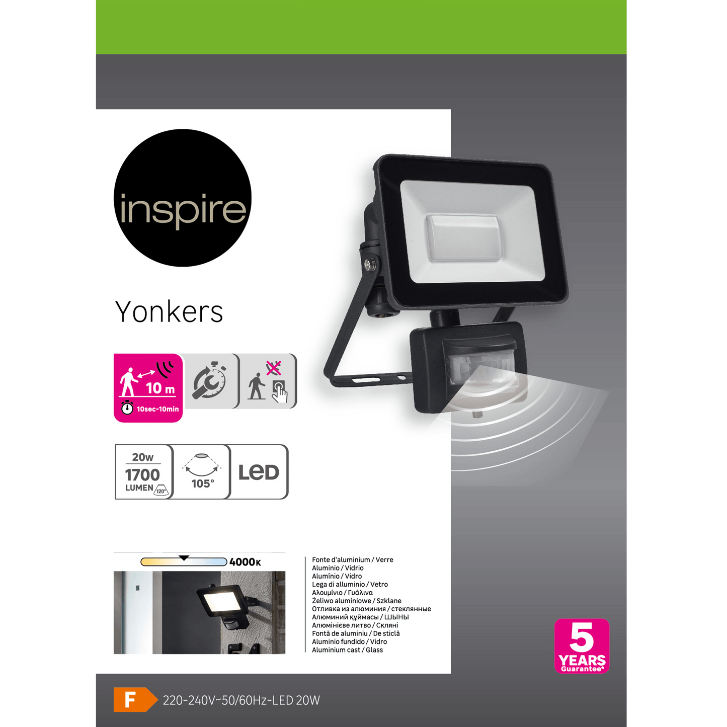 Bricocenter YONKERS ALUMINIUM PROJECTOR BLACK LED20W WITH MOTION SENSOR