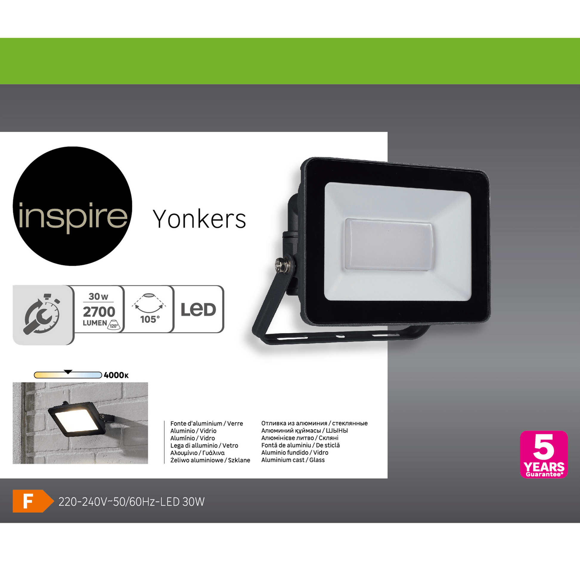 Bricocenter YONKERS PROJECTOR ALUMINIUM GREY 15X6.5 CM LED 30W NATURAL LIGHT IP65
