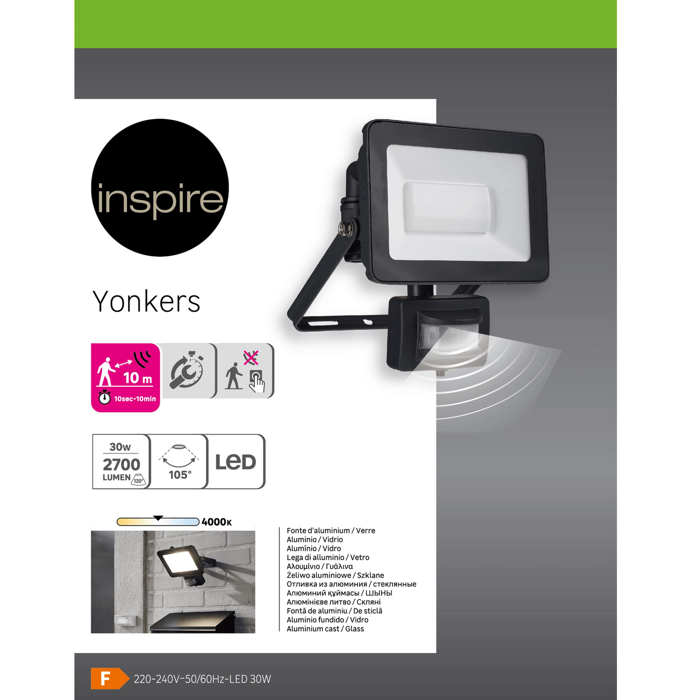Bricocenter YONKERS ALUMINIUM PROJECTOR BLACK LED30W WITH MOTION SENSOR