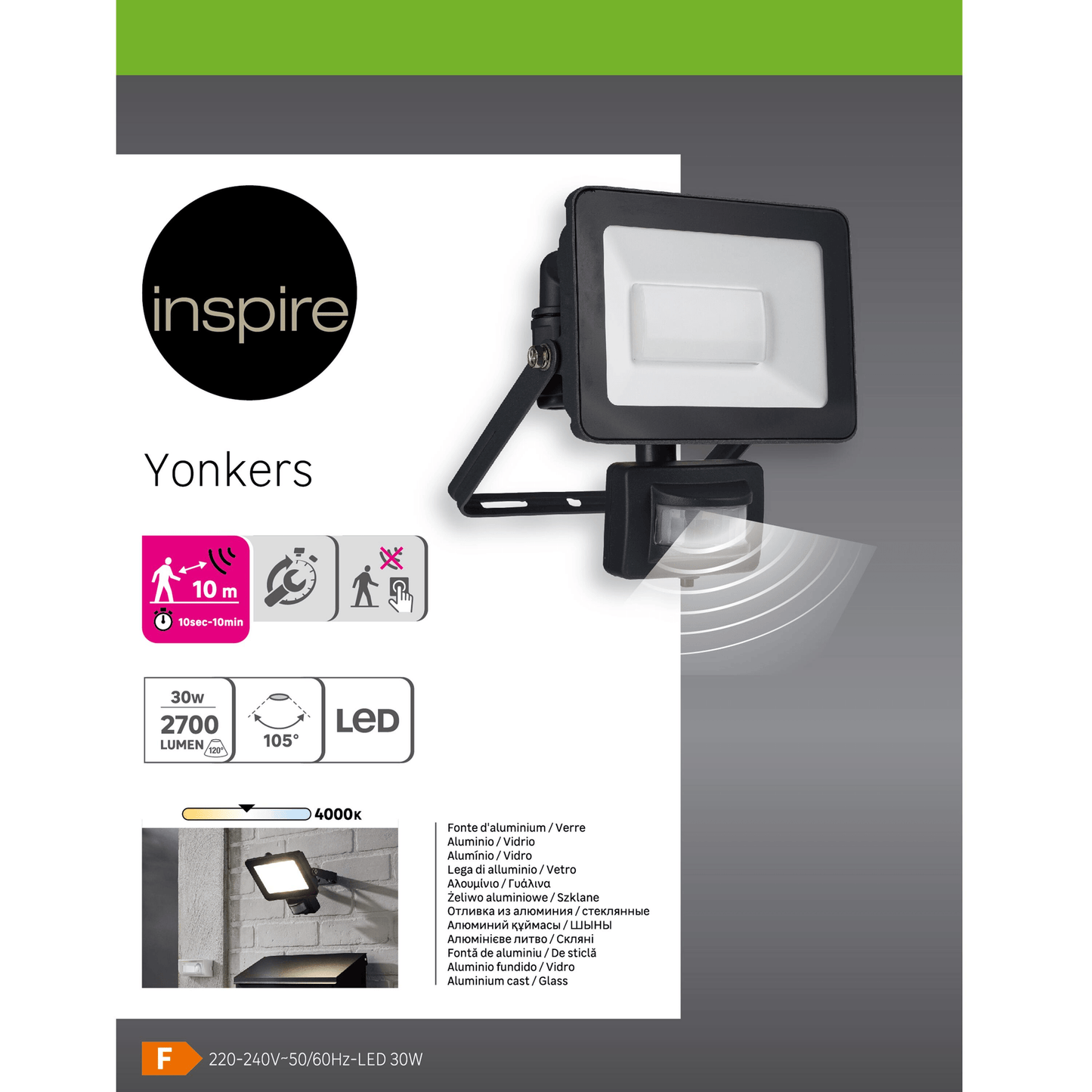 Bricocenter YONKERS ALUMINIUM PROJECTOR BLACK LED30W WITH MOTION SENSOR