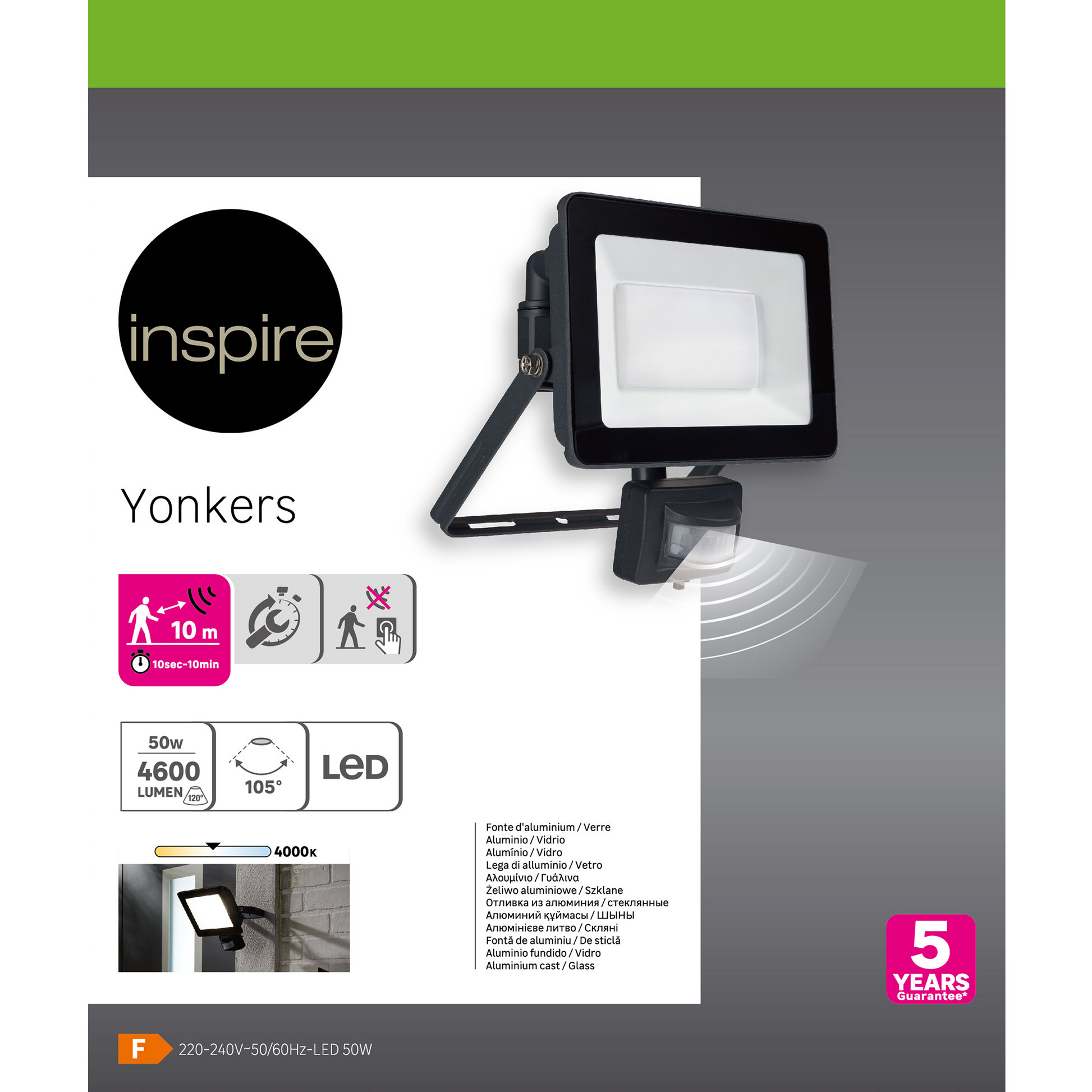 YONKERS ALUMINIUM PROJECTOR GREY LED 50W WITH MOTION SENSOR - best price from Maltashopper.com BR420001418