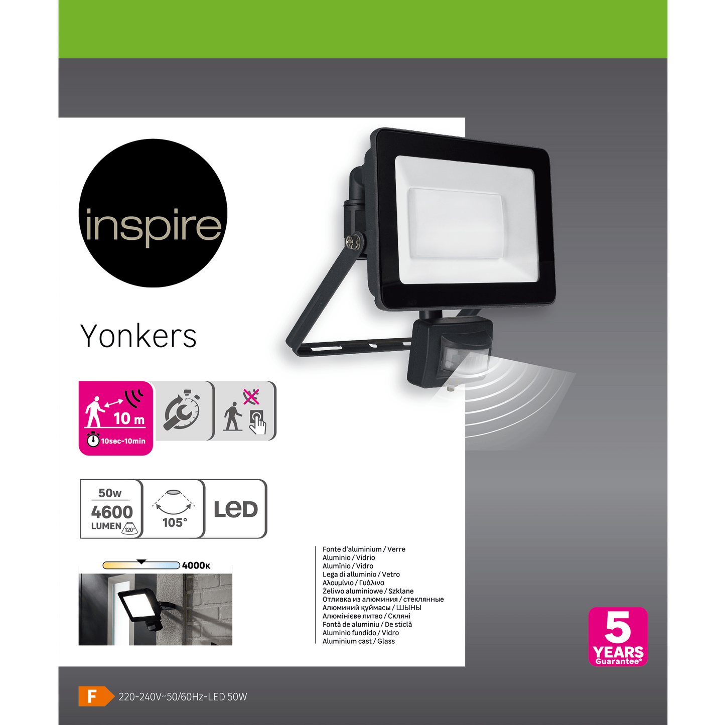 Bricocenter YONKERS ALUMINIUM PROJECTOR GREY LED 50W WITH MOTION SENSOR