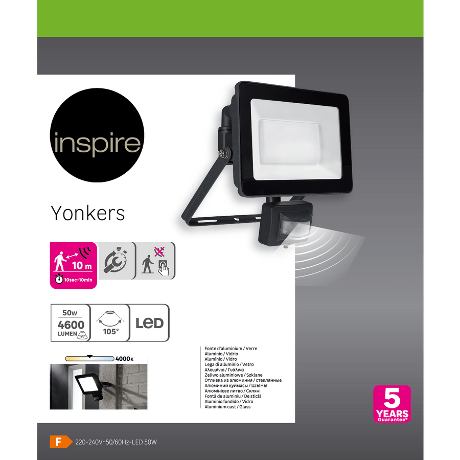 Bricocenter YONKERS ALUMINIUM PROJECTOR GREY LED 50W WITH MOTION SENSOR