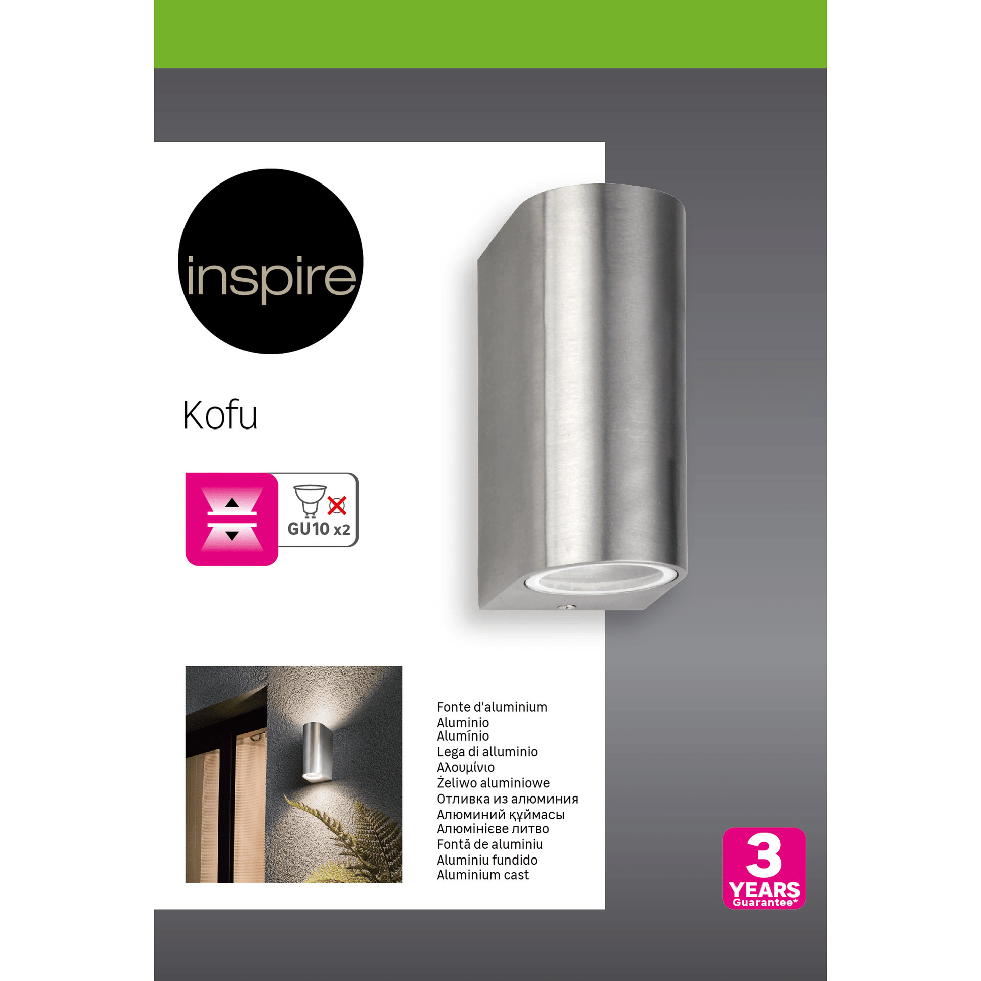 Bricocenter KOFU ALUMINIUM LIGHT fixture GREY 15.2X9.3x6.9 CM 2xGU10=35W IP44