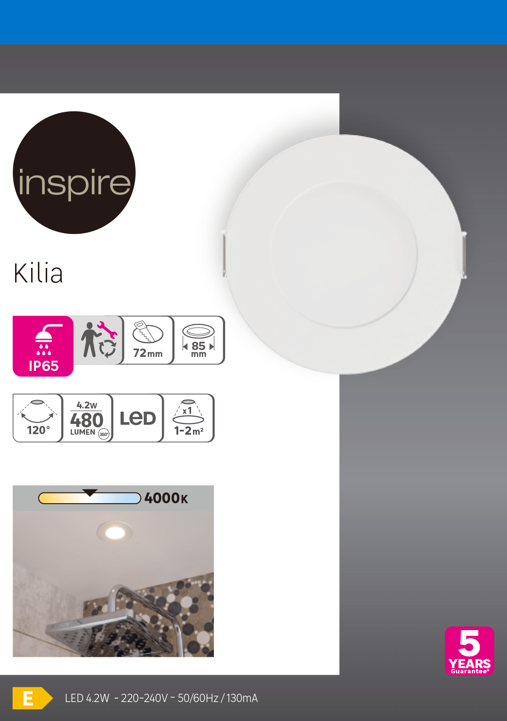 Bricocenter RECESSED SPOTLIGHT KILIA PLASTIC WHITE D7.2 CM LED 5W NATURAL LIGHT IP65