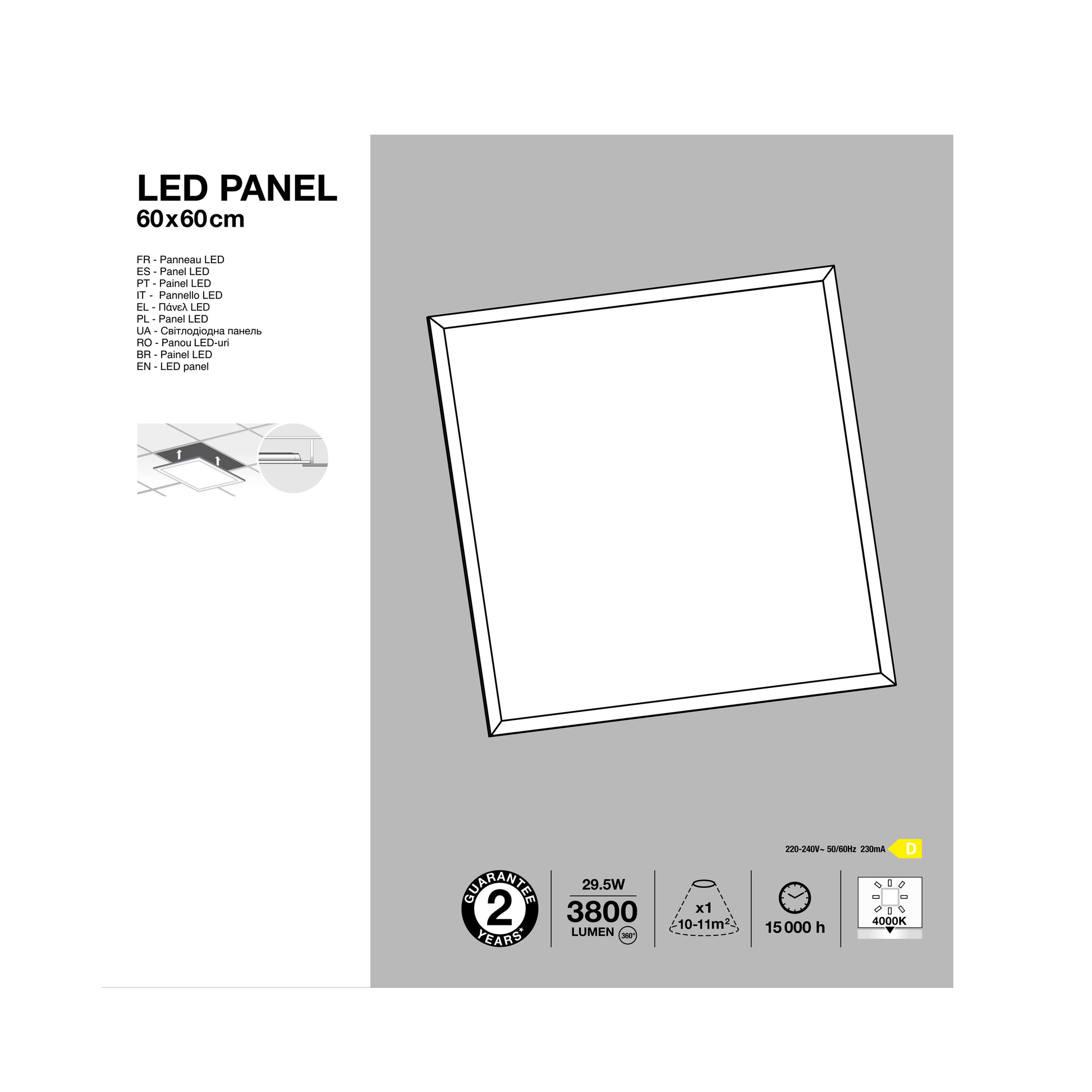 LED PANEL METAL WHITE 60X60 CM 29.5W NATURAL LIGHT