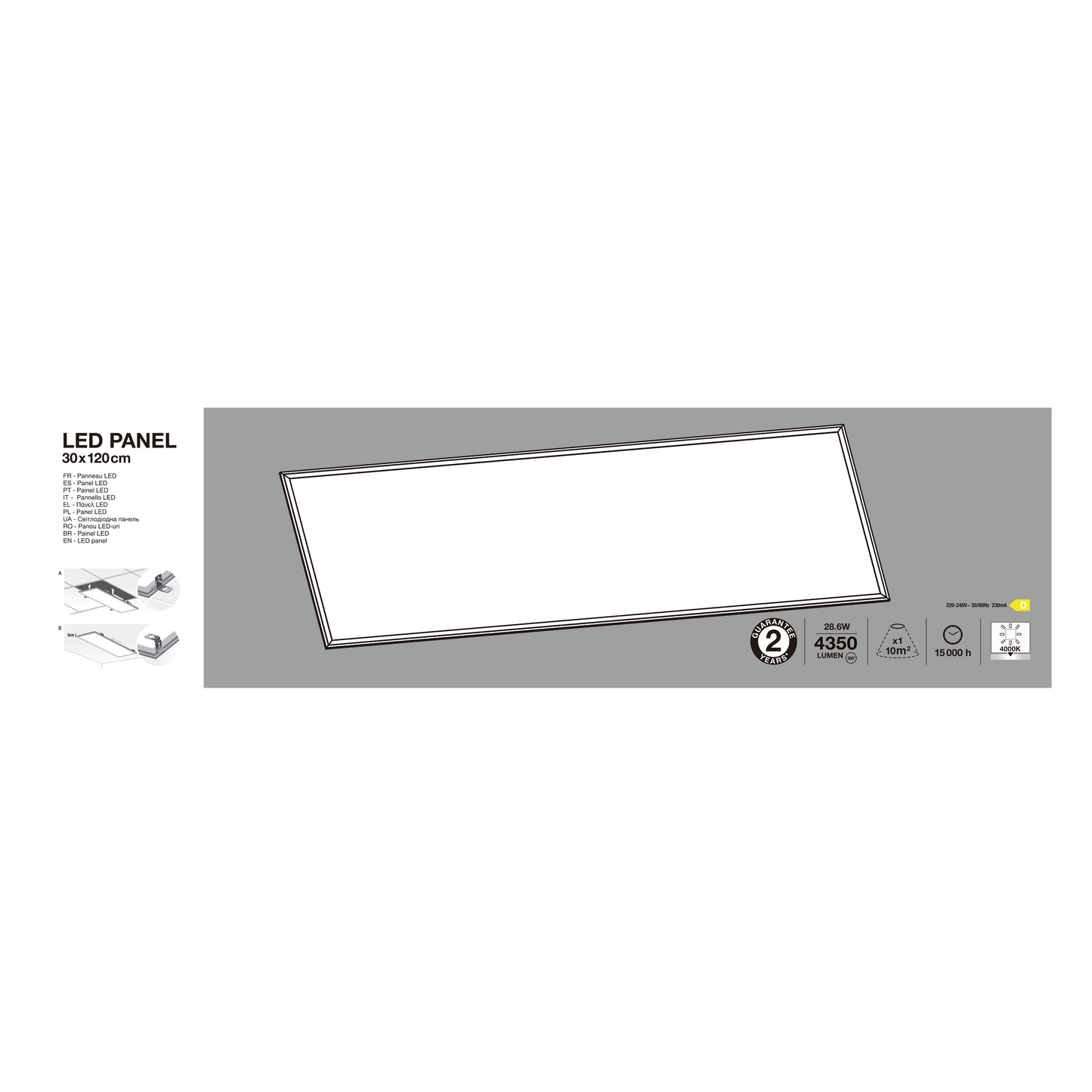 Bricocenter METAL LED PANEL WHITE 30X120 CM 40W NATURAL LIGHT