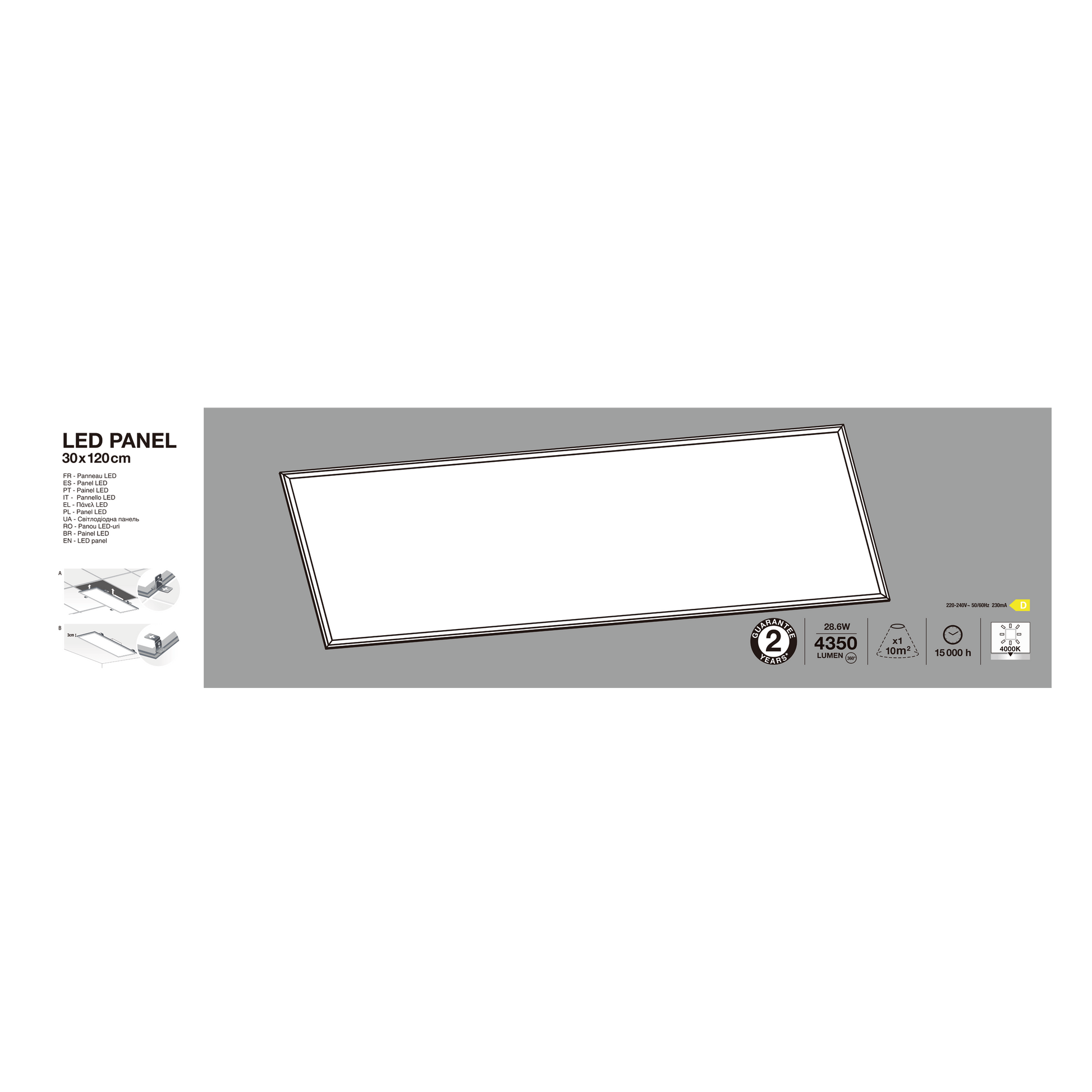 Bricocenter METAL LED PANEL WHITE 30X120 CM 40W NATURAL LIGHT