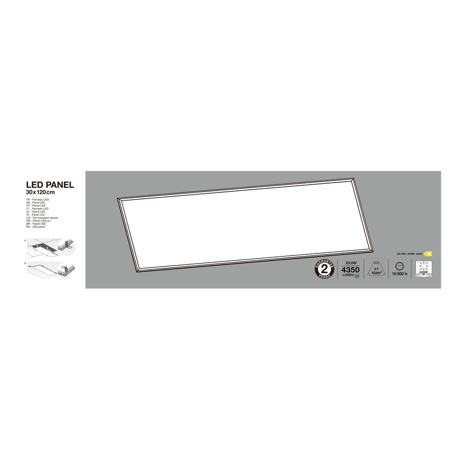 Bricocenter METAL LED PANEL WHITE 30X120 CM 40W NATURAL LIGHT