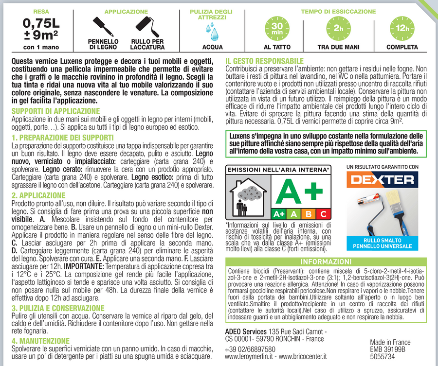 Bricocenter DARK WALNUT WOOD VARNISH 0.75 L LUXENS