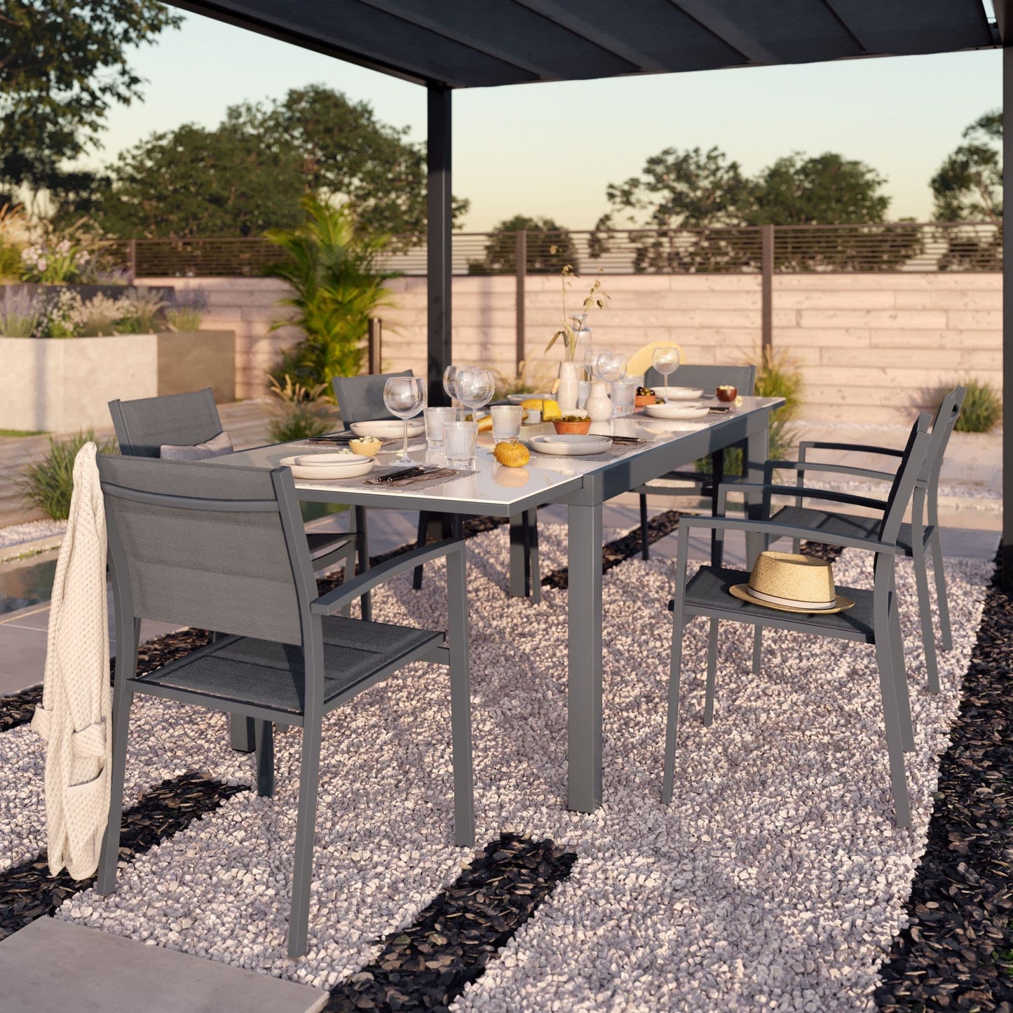 Bricocenter ORION BETA II NATERIAL Chair with armrests aluminum and textilene, padded, anthracite