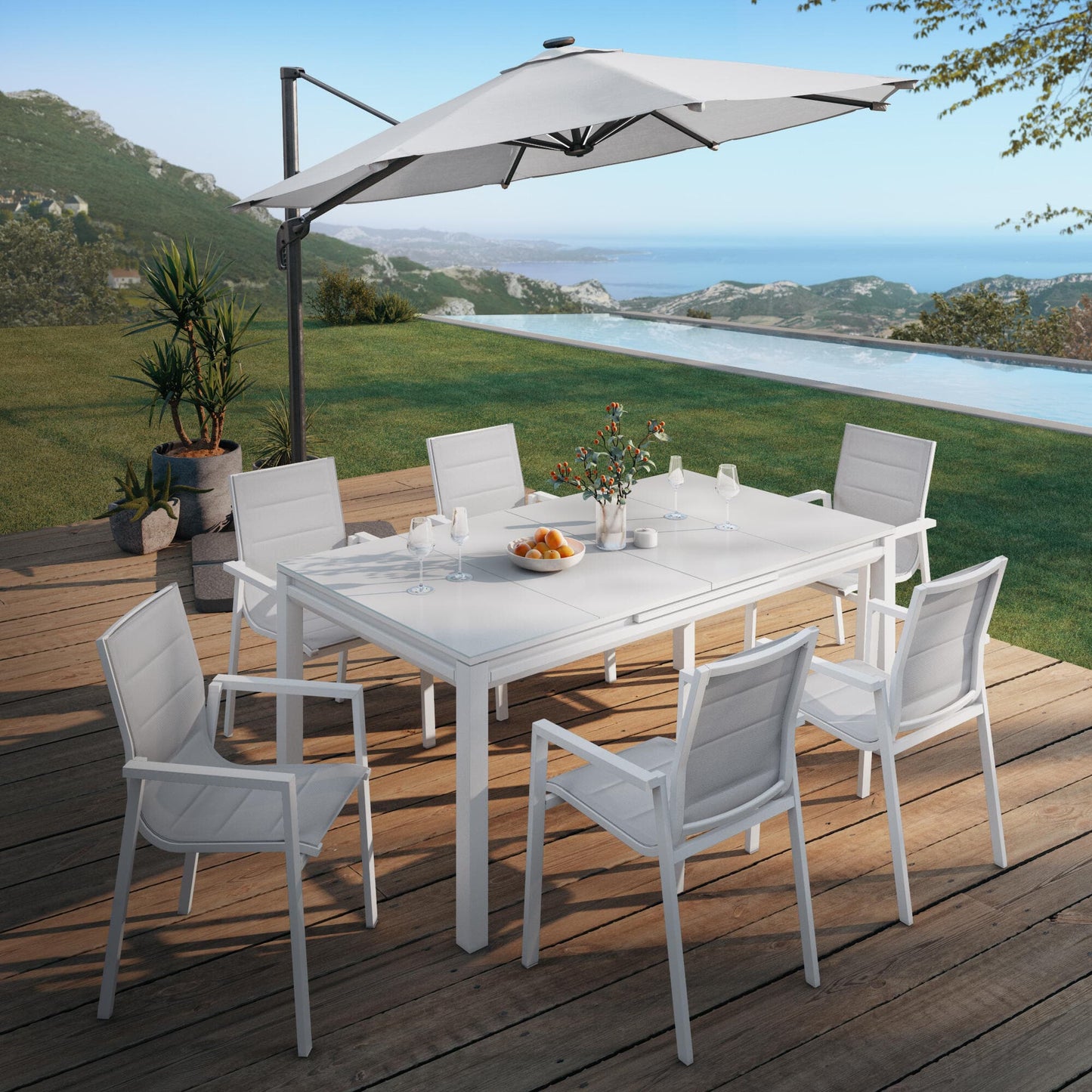 TABLE ODYSSEA II EASY NATERIAL 180/240X100 WHITE ALUMINIUM GLASS
