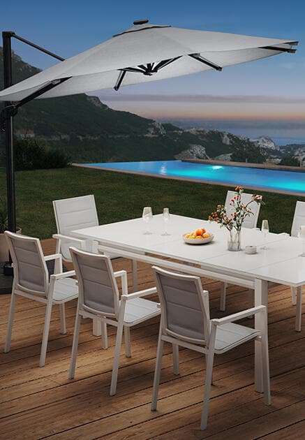 TABLE ODYSSEA II EASY NATERIAL 180/240X100 WHITE ALUMINIUM GLASS
