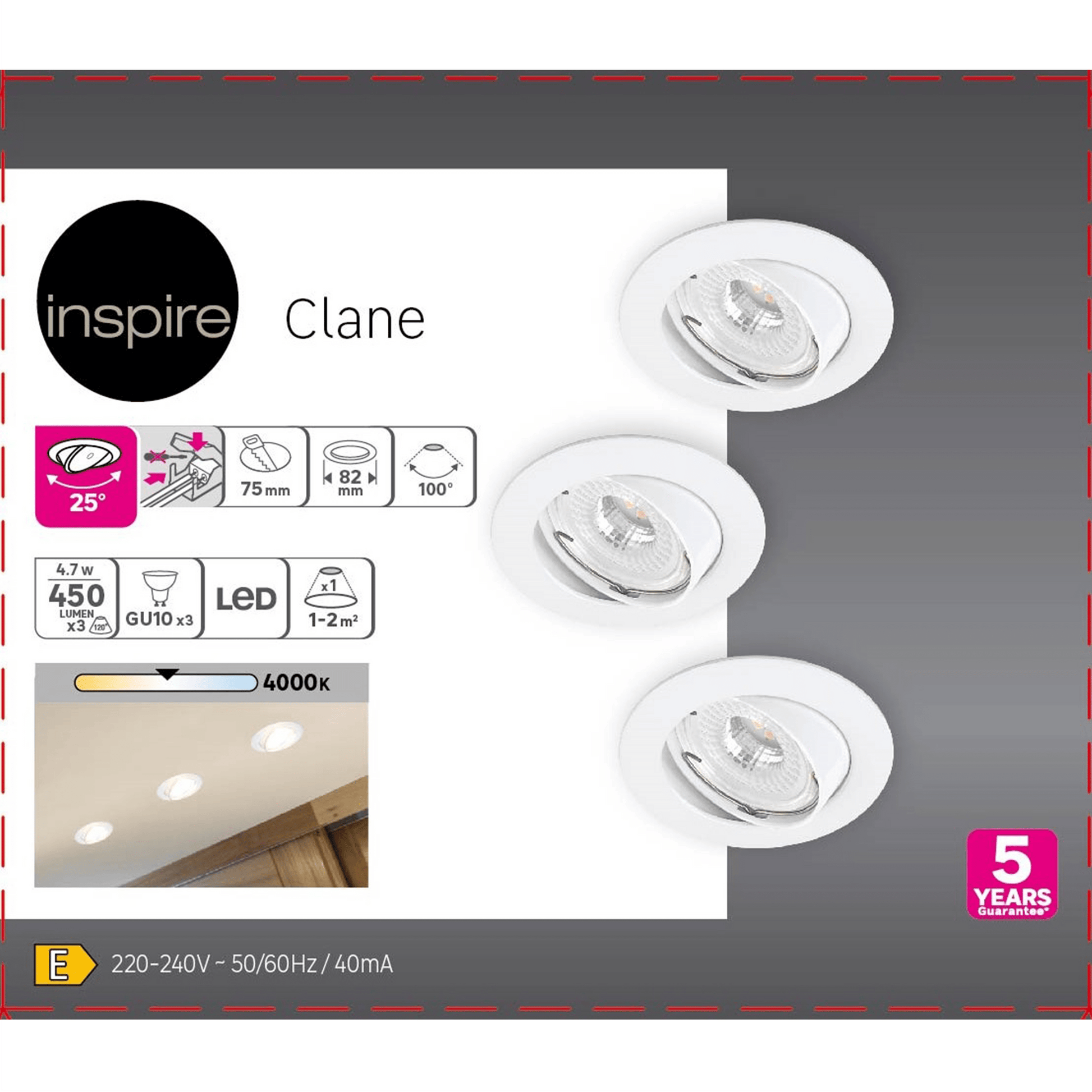 Bricocenter 3 RECESSED SPOTLIGHTS CLANE ALUMINIUM WHITE D7.5 CM LED GU10=6W NATURAL LIGHT ADJUSTABLE