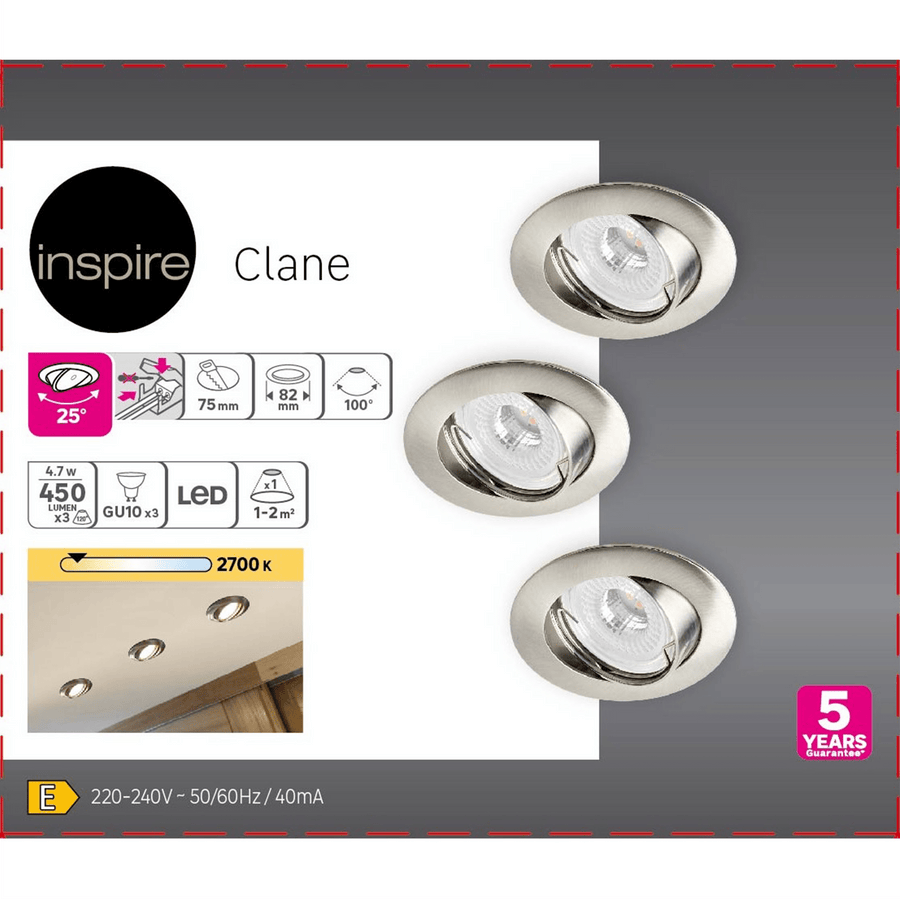 Bricocenter 3 RECESSED SPOTLIGHTS CLANE ALUMINIUM NICKEL D7.5 CM LED GU10=6W WARM LIGHT ADJUSTABLE