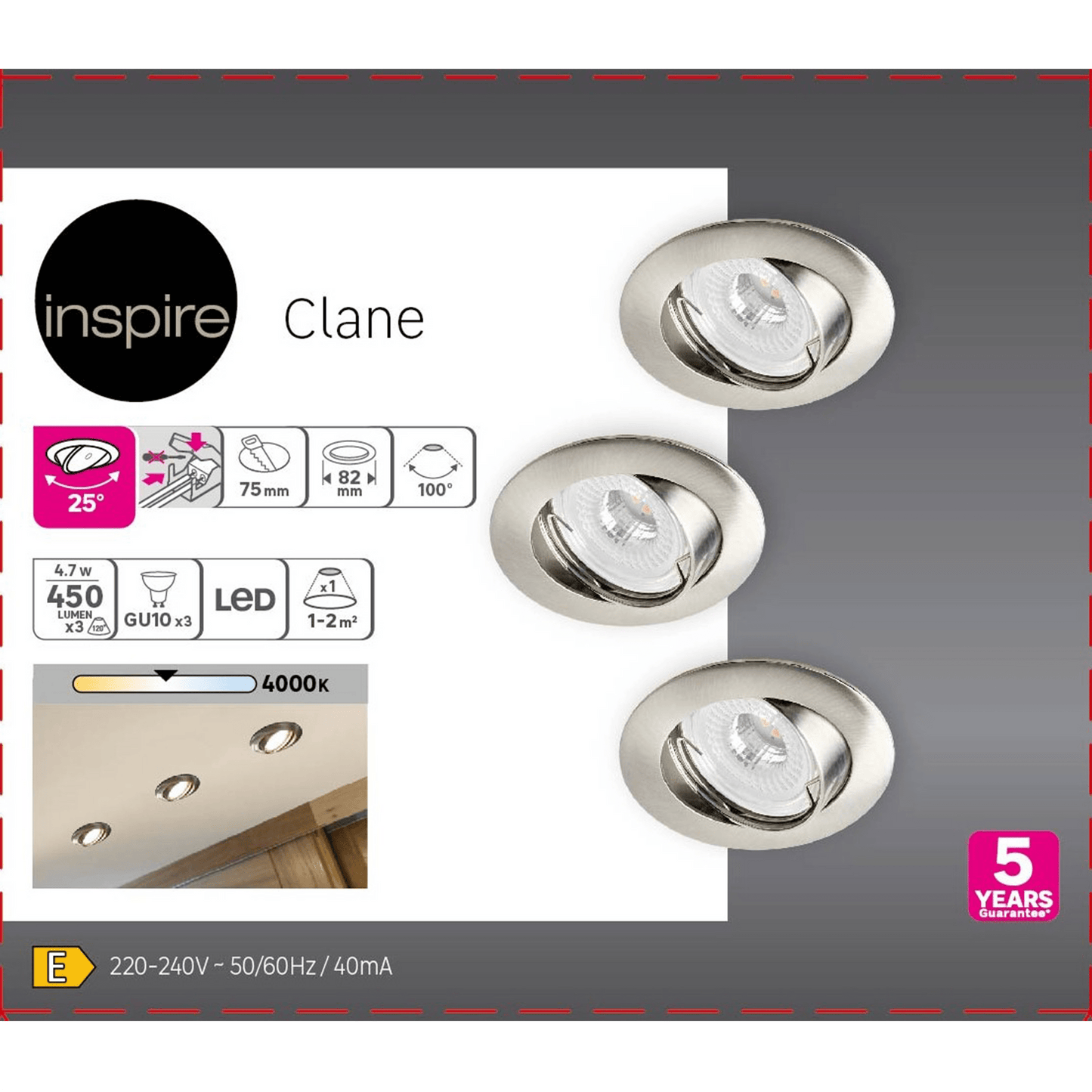 Bricocenter 3 RECESSED SPOTLIGHTS CLANE ALUMINIUM NICKEL D7.5 CM LED GU10=6W NATURAL LIGHT ADJUSTABLE