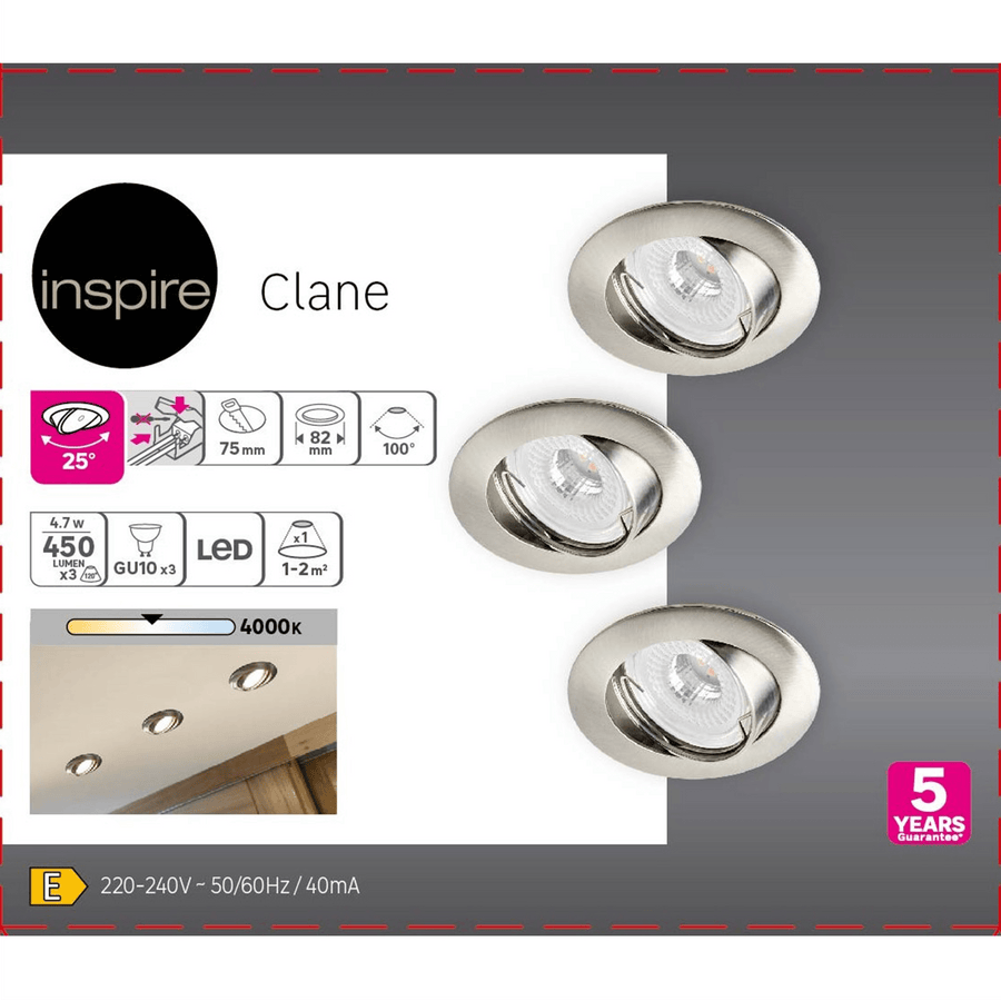 Bricocenter 3 RECESSED SPOTLIGHTS CLANE ALUMINIUM NICKEL D7.5 CM LED GU10=6W NATURAL LIGHT ADJUSTABLE