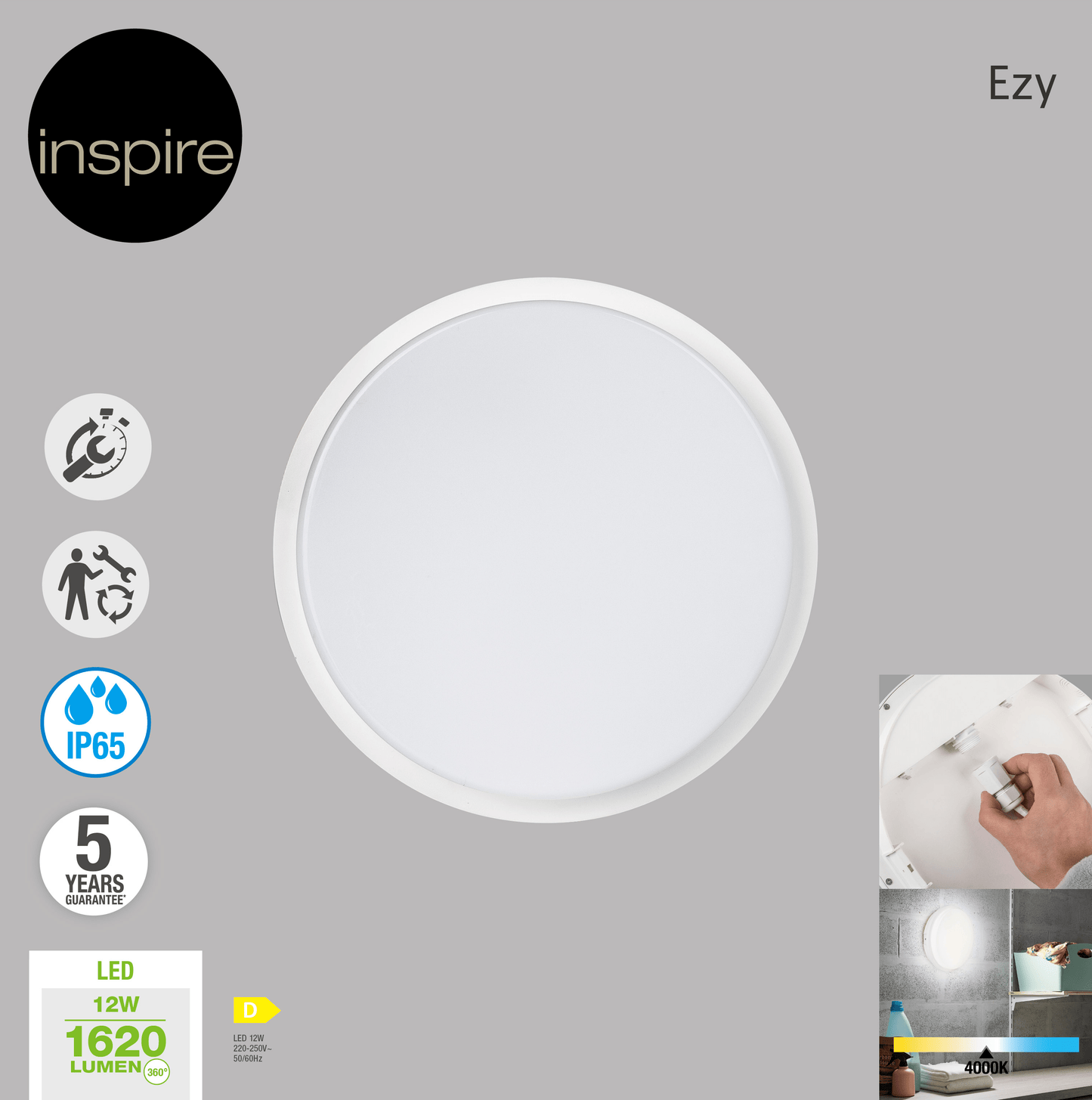 Bricocenter EZY CEILING LIGHT PLASTIC WHITE D24.5 LED 15W NATURAL LIGHT IP65