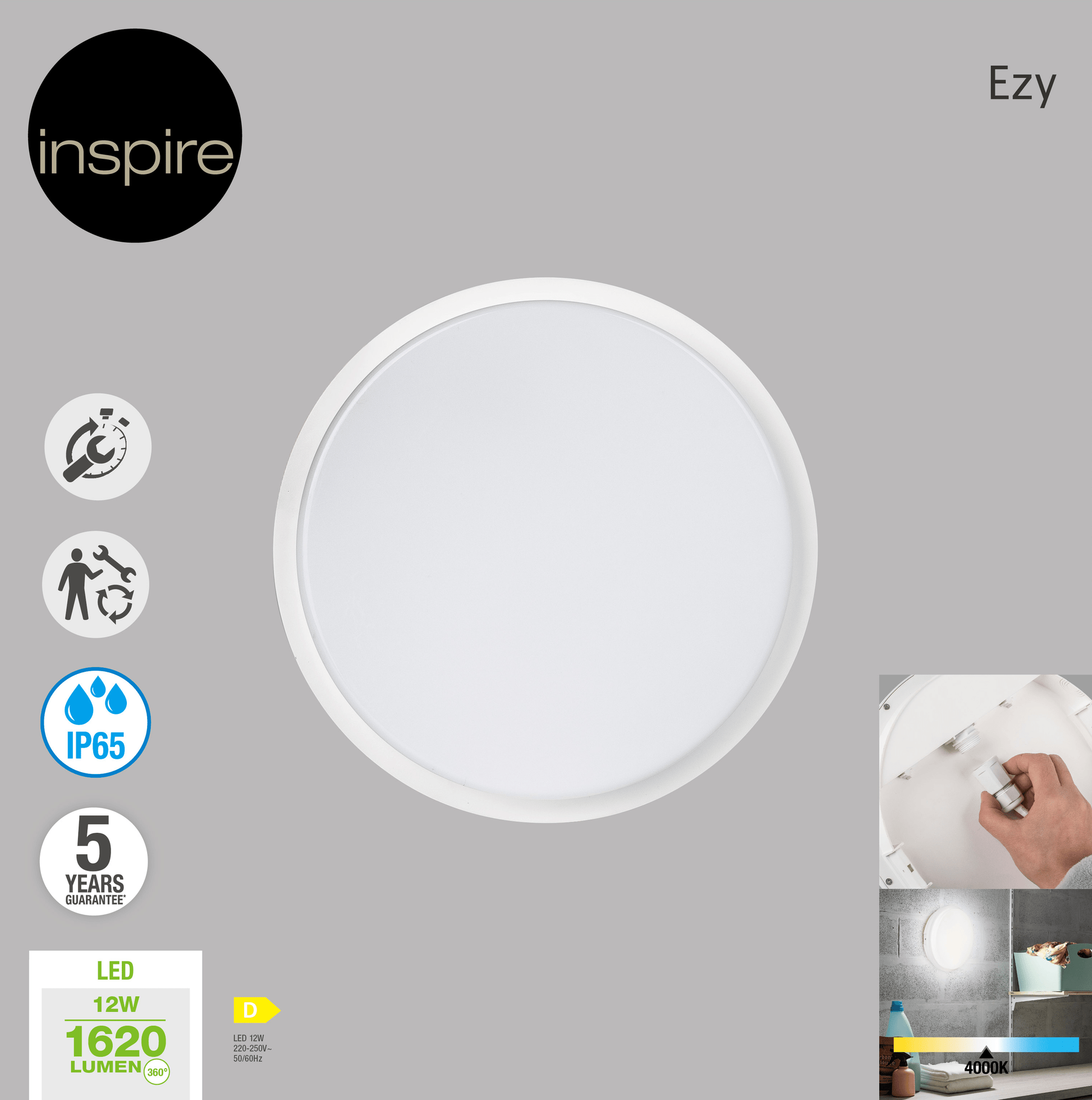 Bricocenter EZY CEILING LIGHT PLASTIC WHITE D24.5 LED 15W NATURAL LIGHT IP65