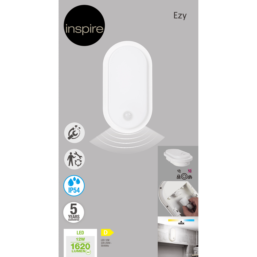 Bricocenter EZY CEILING LIGHT PLASTIC WHITE 20 CM LED 15W NATURAL LIGHT IP65 WITH SENSOR