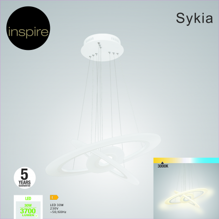 SYKIA METAL CHANDELIER WHITE D60 LED 32W WARM LIGHT - Premium Chandeliers from Bricocenter - Just €129.99! Shop now at Maltashopper.com