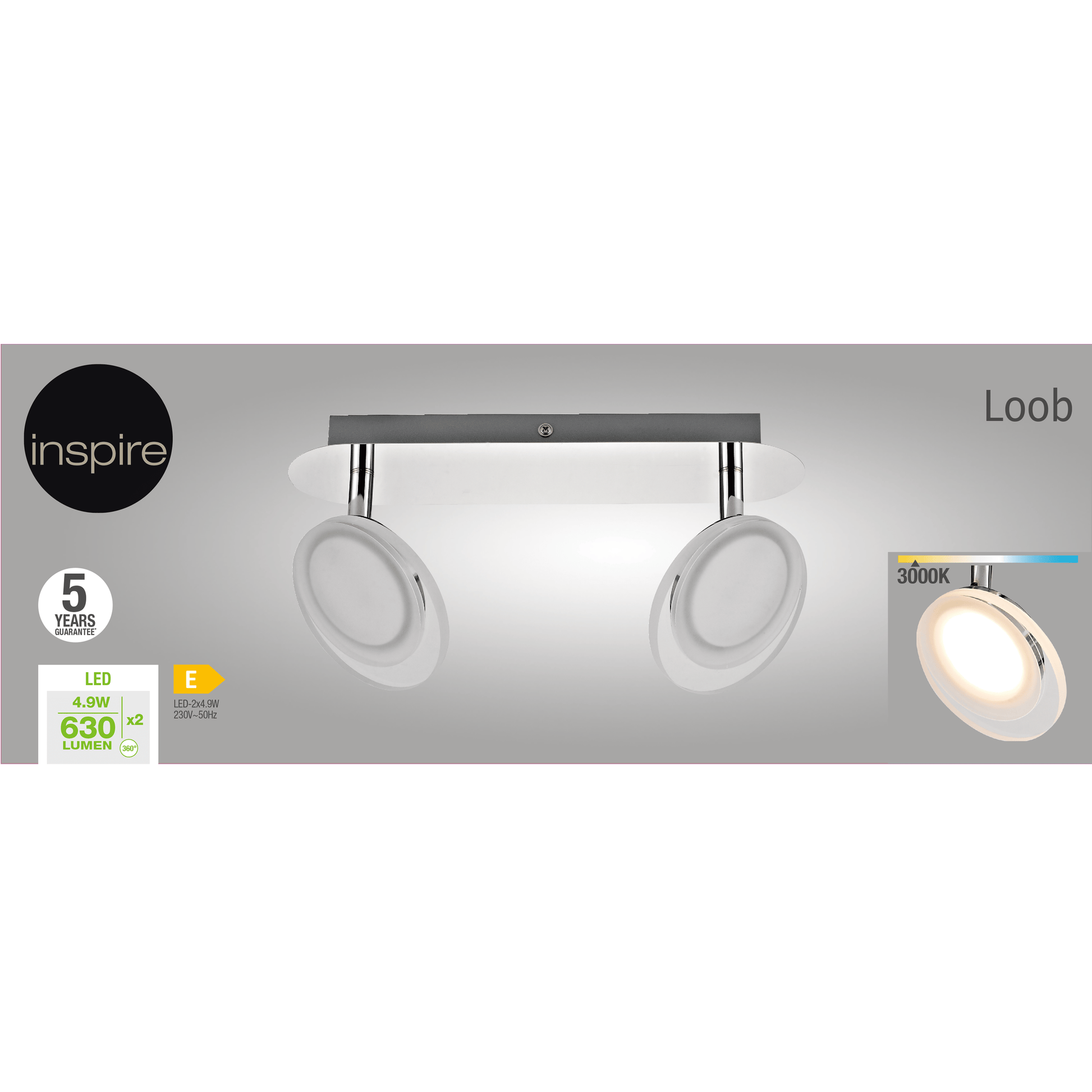 Bricocenter LOOB METAL CHROME LED SPOTLIGHTS 2X5W WARM LIGHT