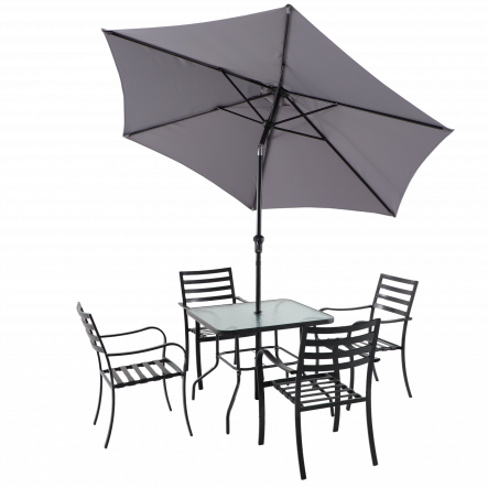 RONO NATERIAL SET 4 chairs, 1 table and umbrella in anthracite steel