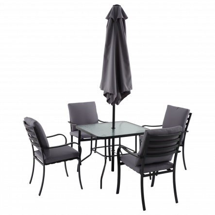 RONO NATERIAL SET 4 chairs, 1 table and umbrella in anthracite steel