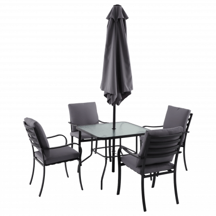 Bricocenter RONO NATERIAL SET 4 chairs, 1 table and umbrella in anthracite steel