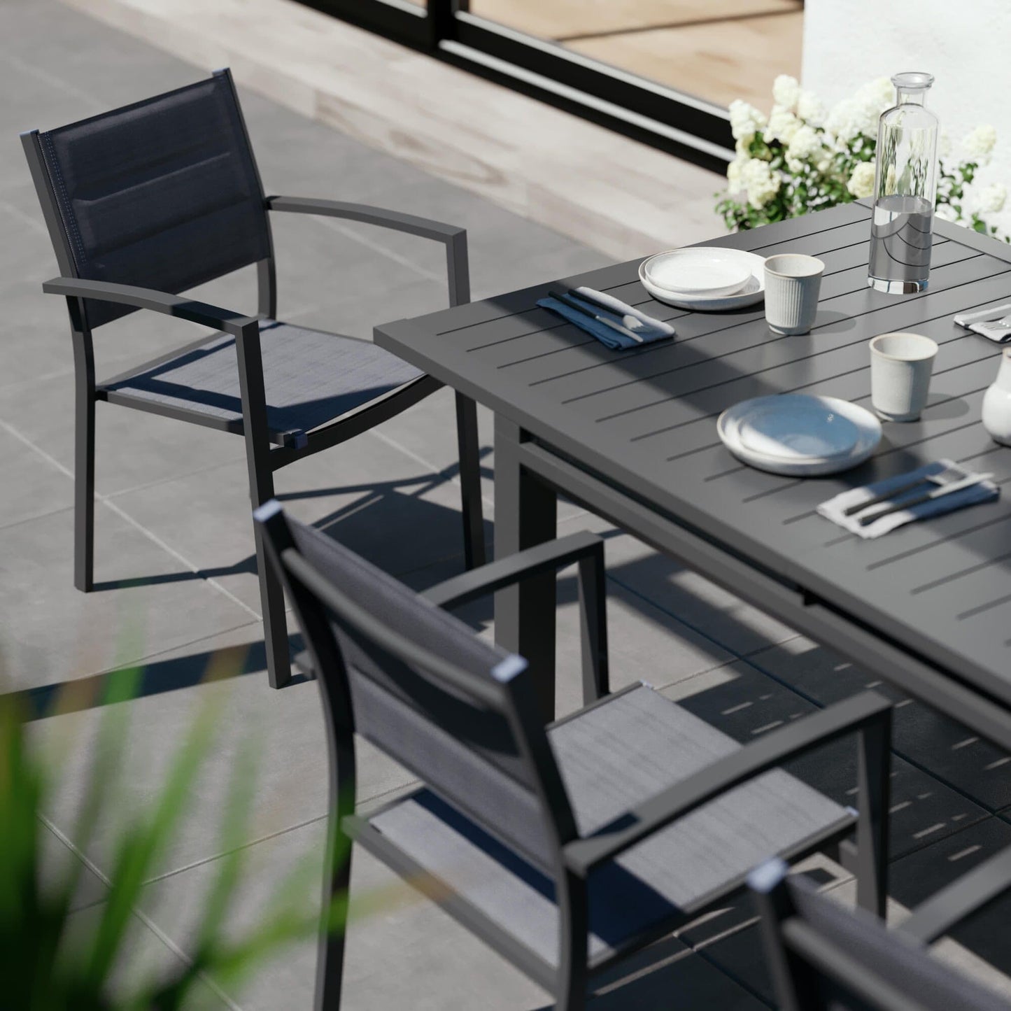 Bricocenter ORION BETA II NATERIAL Chair with armrests aluminum and textilene, padded, anthracite