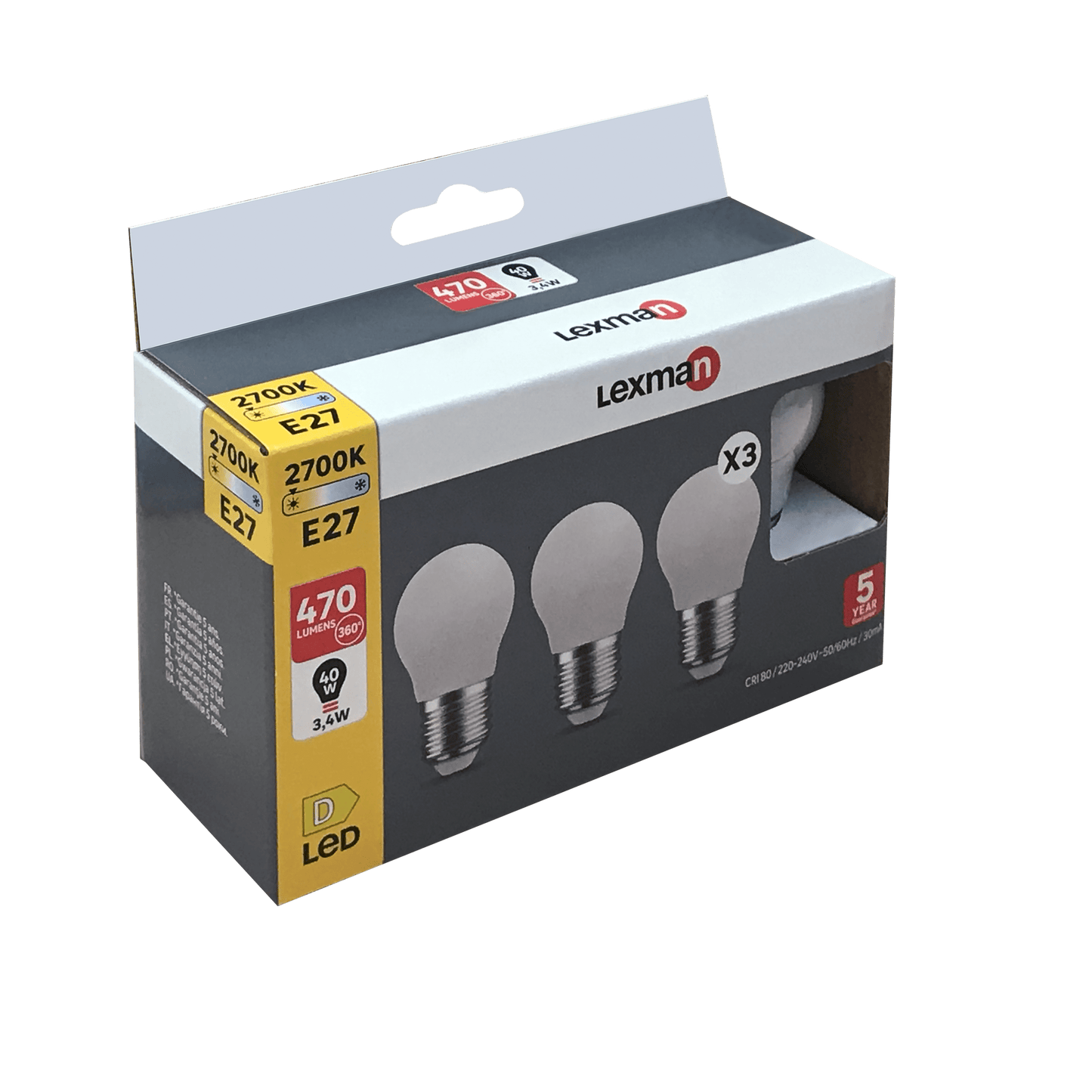 Bricocenter 3 LED BULBS E27=40W FROSTED SPHERE WARM LIGHT