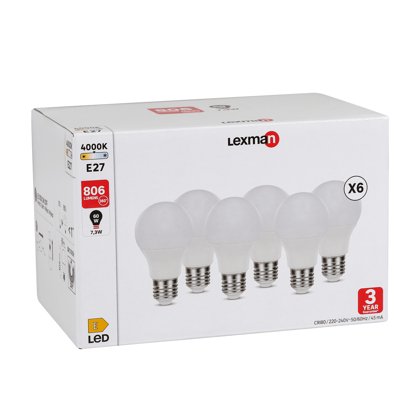 Bricocenter 6 LED BULBS E27 =60W FROSTED DROP NATURAL LIGHT