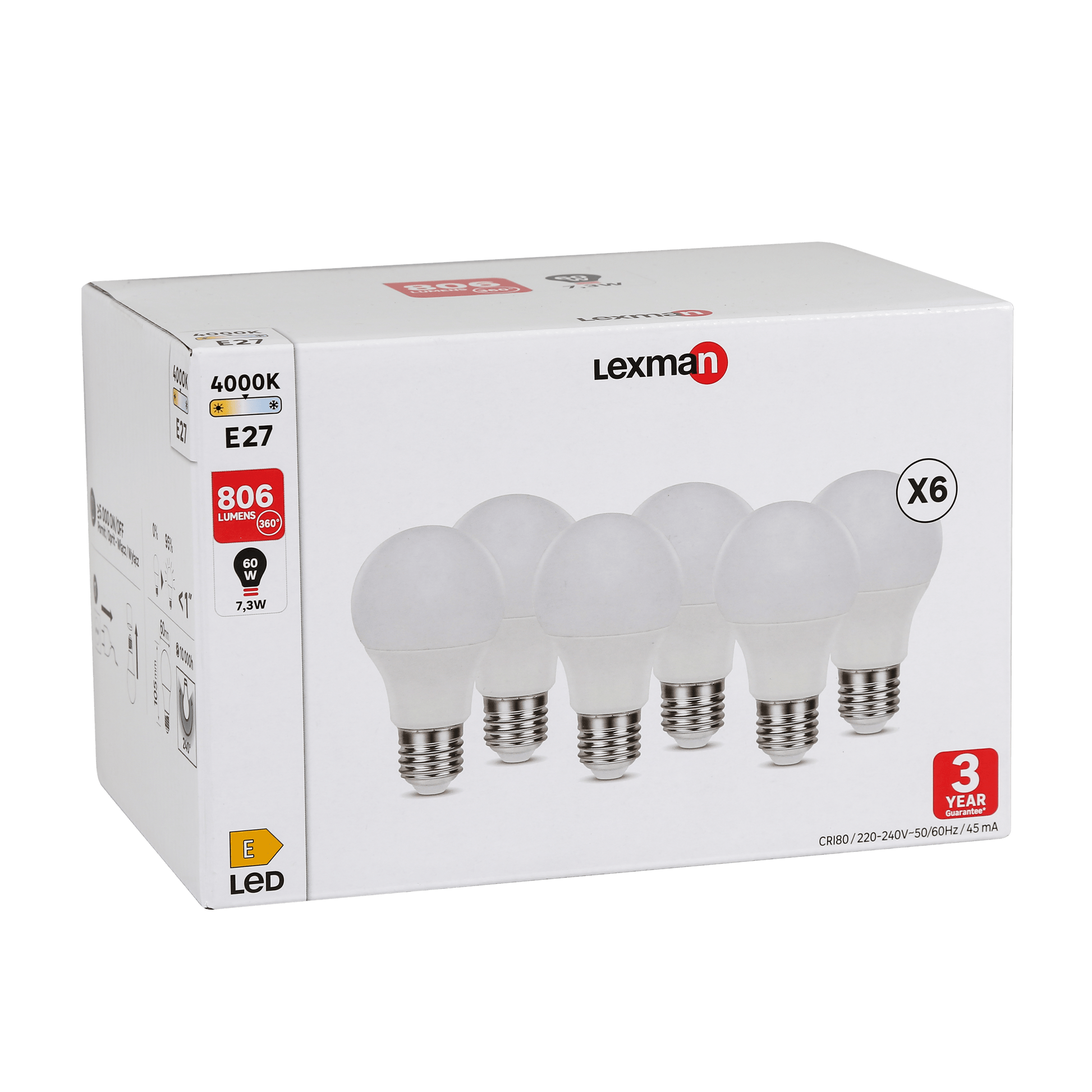 Bricocenter 6 LED BULBS E27 =60W FROSTED DROP NATURAL LIGHT