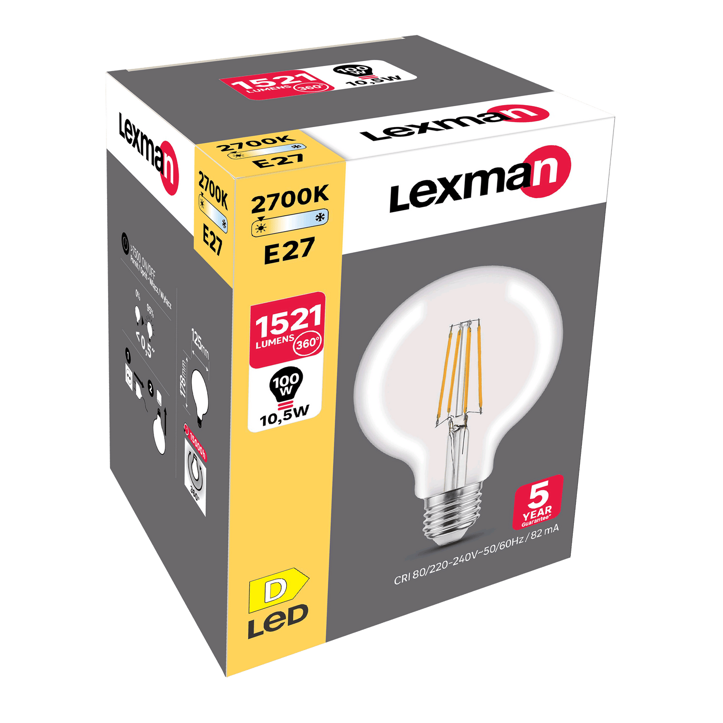 Bricocenter LED BULB E27=100W GLOBE LARGE TRANSPARENT WARM LIGHT