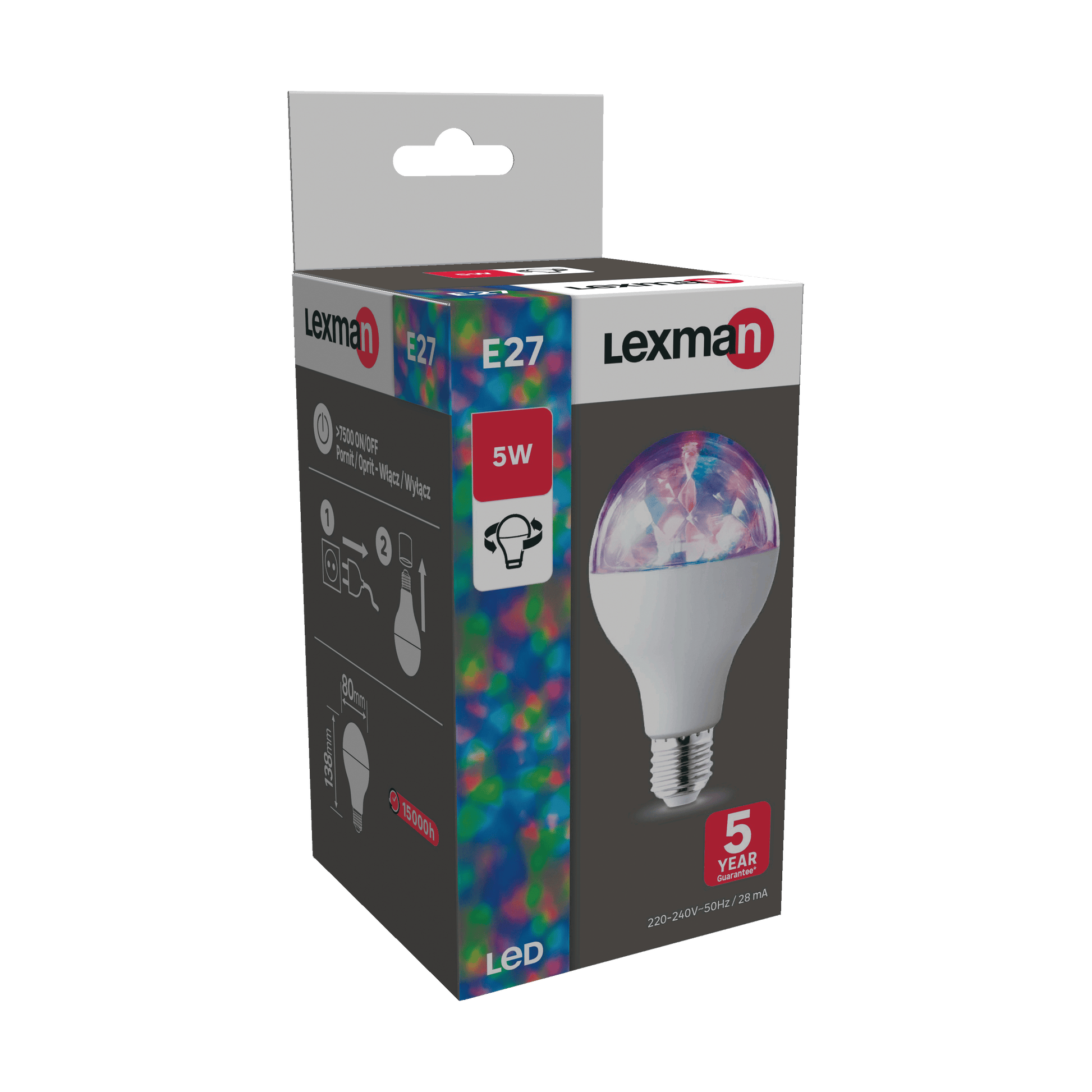 LED BULB E27=5W GLOBE MULTICOLOUR