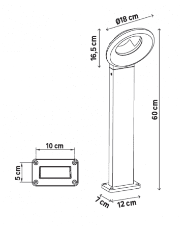 QUITO - lamp grey aluminium H60 cm LED 16W natural light IP54. 4000Kelvin