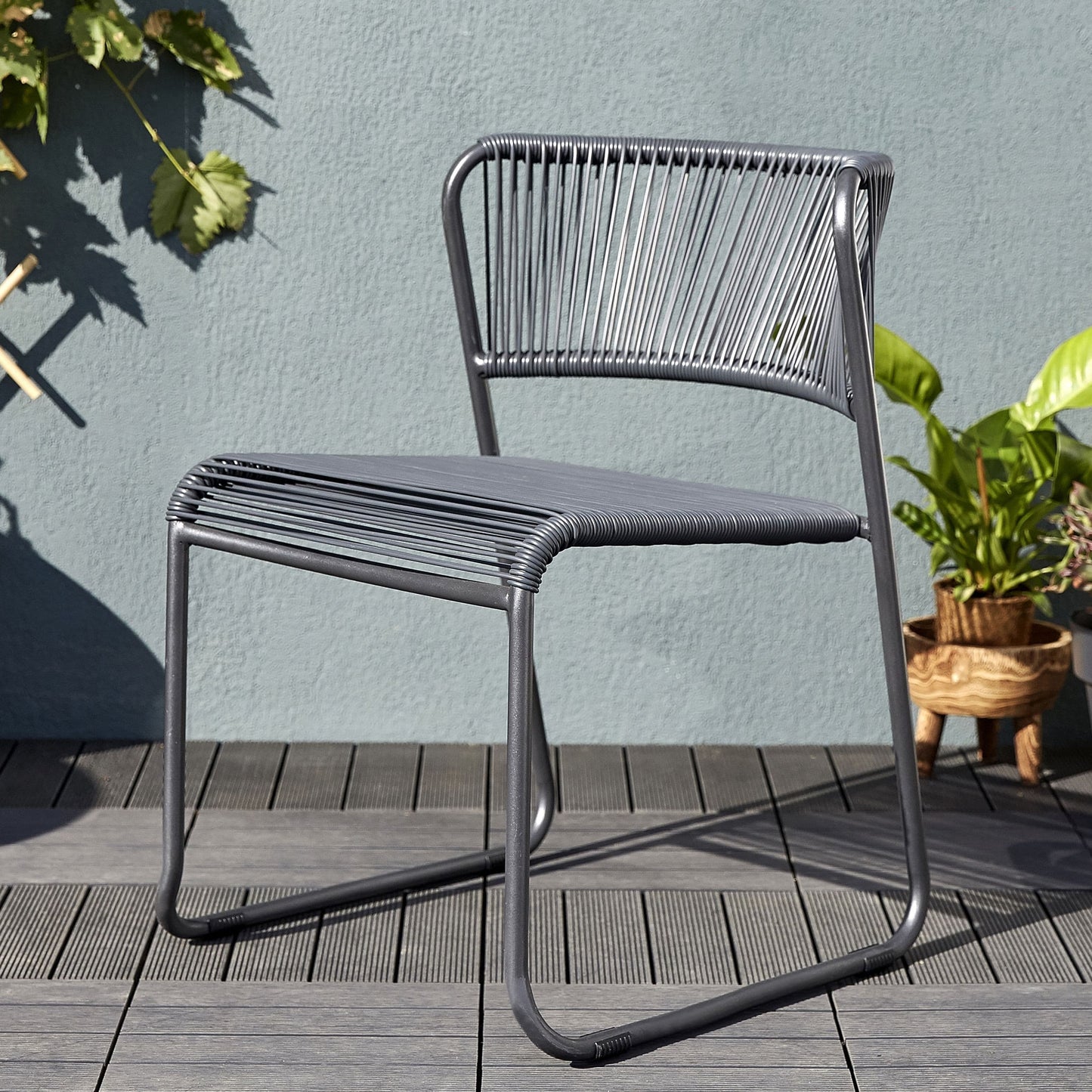 ARMCHAIR DUO NATERIAL Steel and wicker 50X59X71.5H cm anthracite